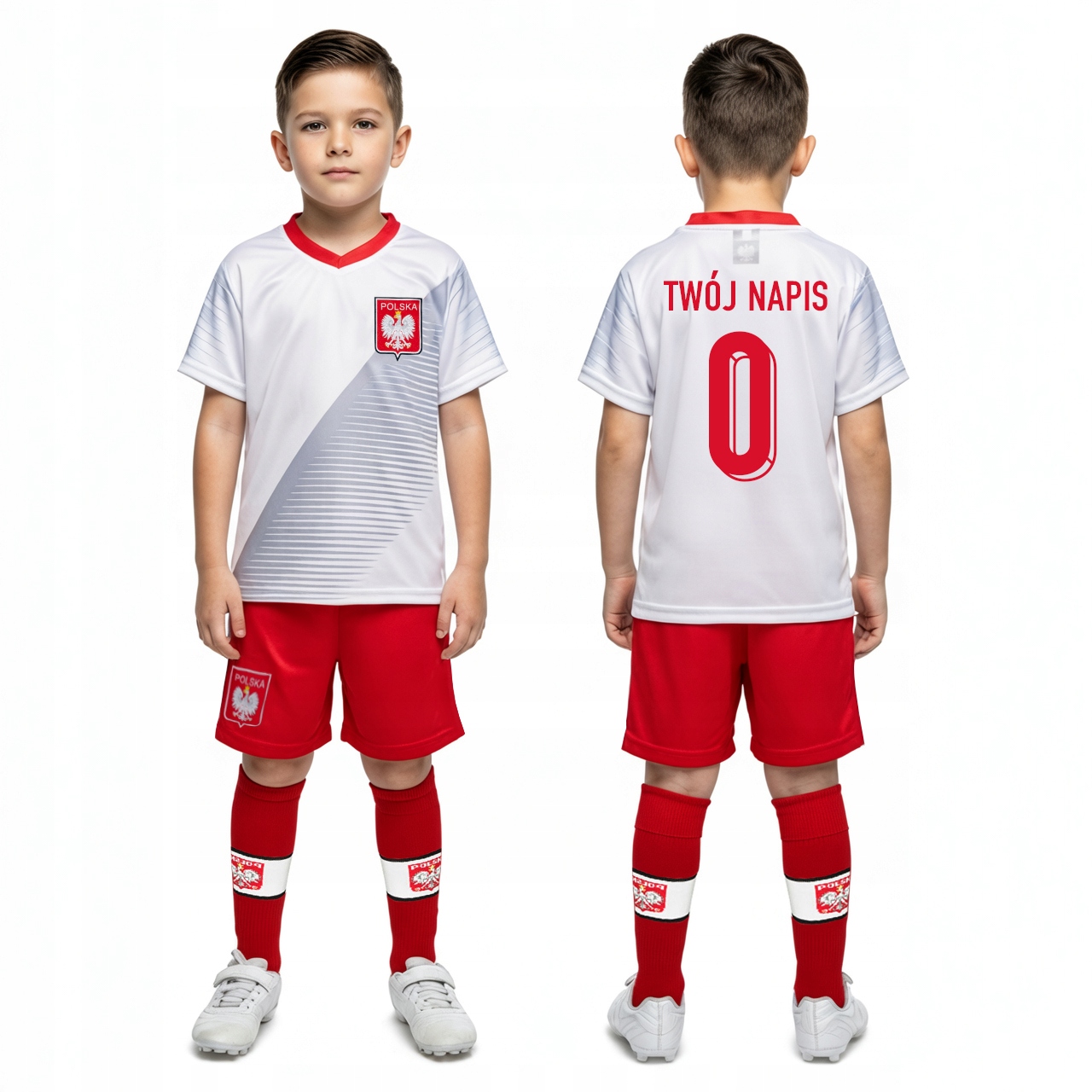 Strój piłkarski Polska Twój Nadruk Imię Pseudo np Lewandowski 158 cm