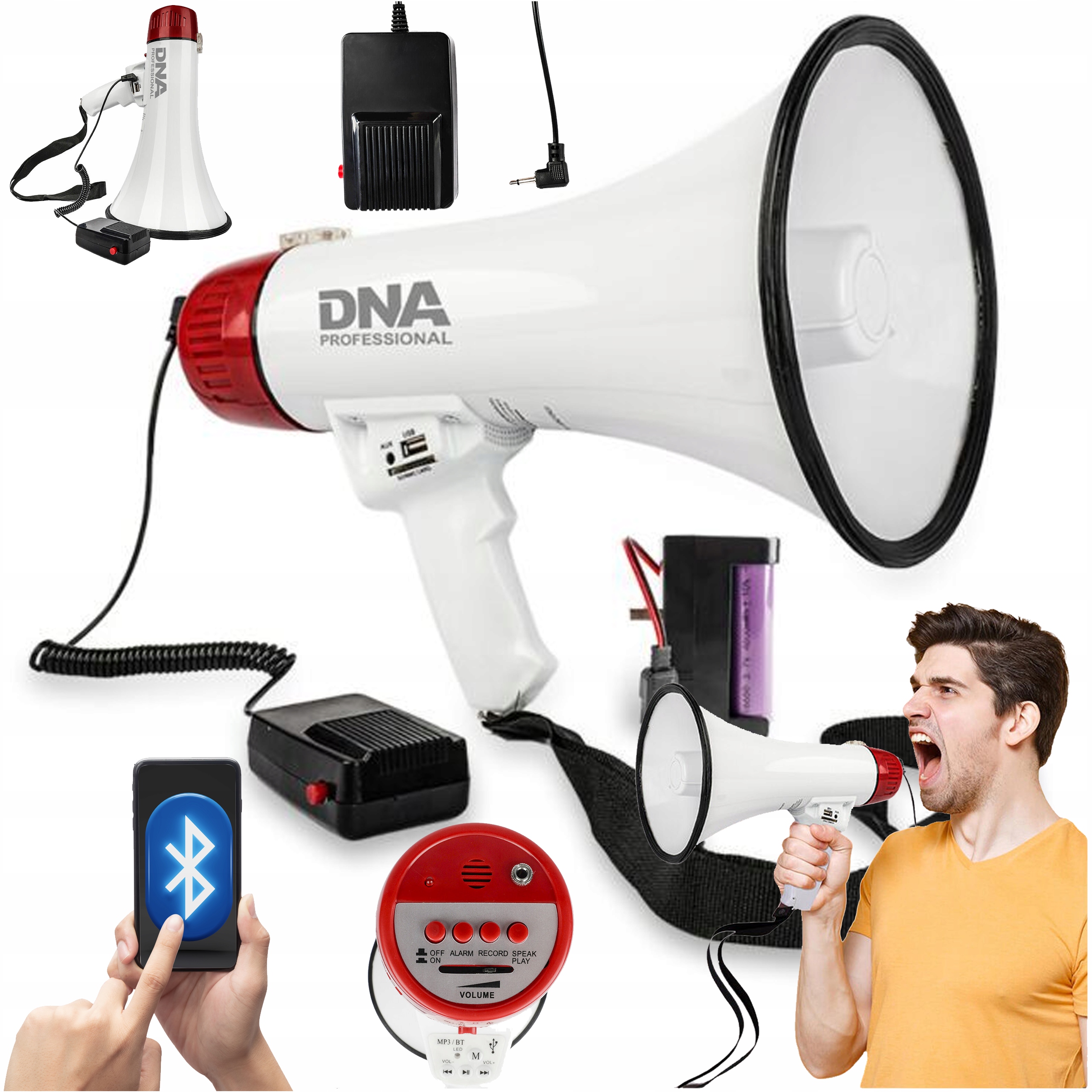 Megafon Syrena Alarm Mikrofon Bardzo Głośny Na Marsze Protesty 30W Akumulat