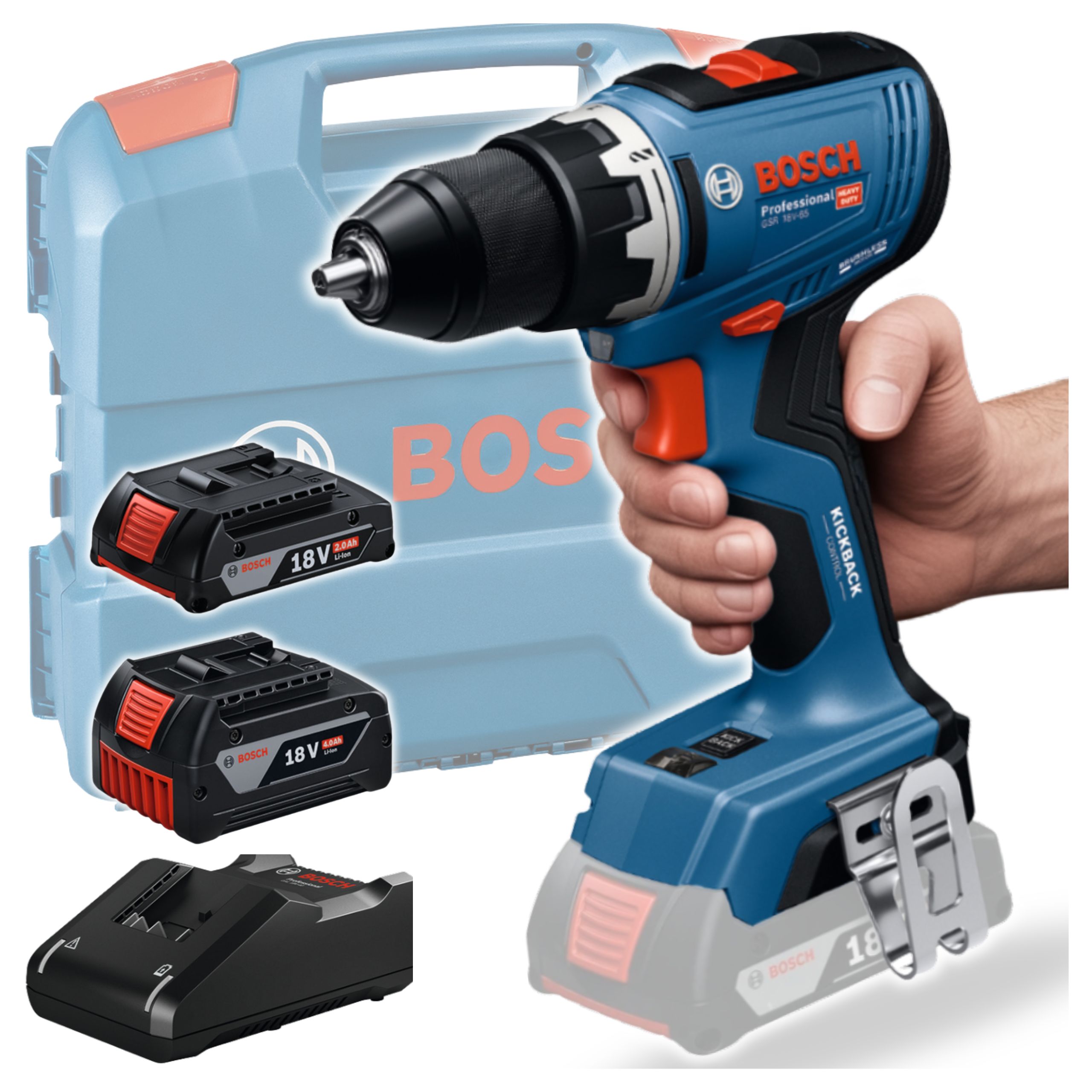 Exclusive Bosch Professional Gsr 18V-65 Wiertarka +2Ah +4Ah 06019N3233