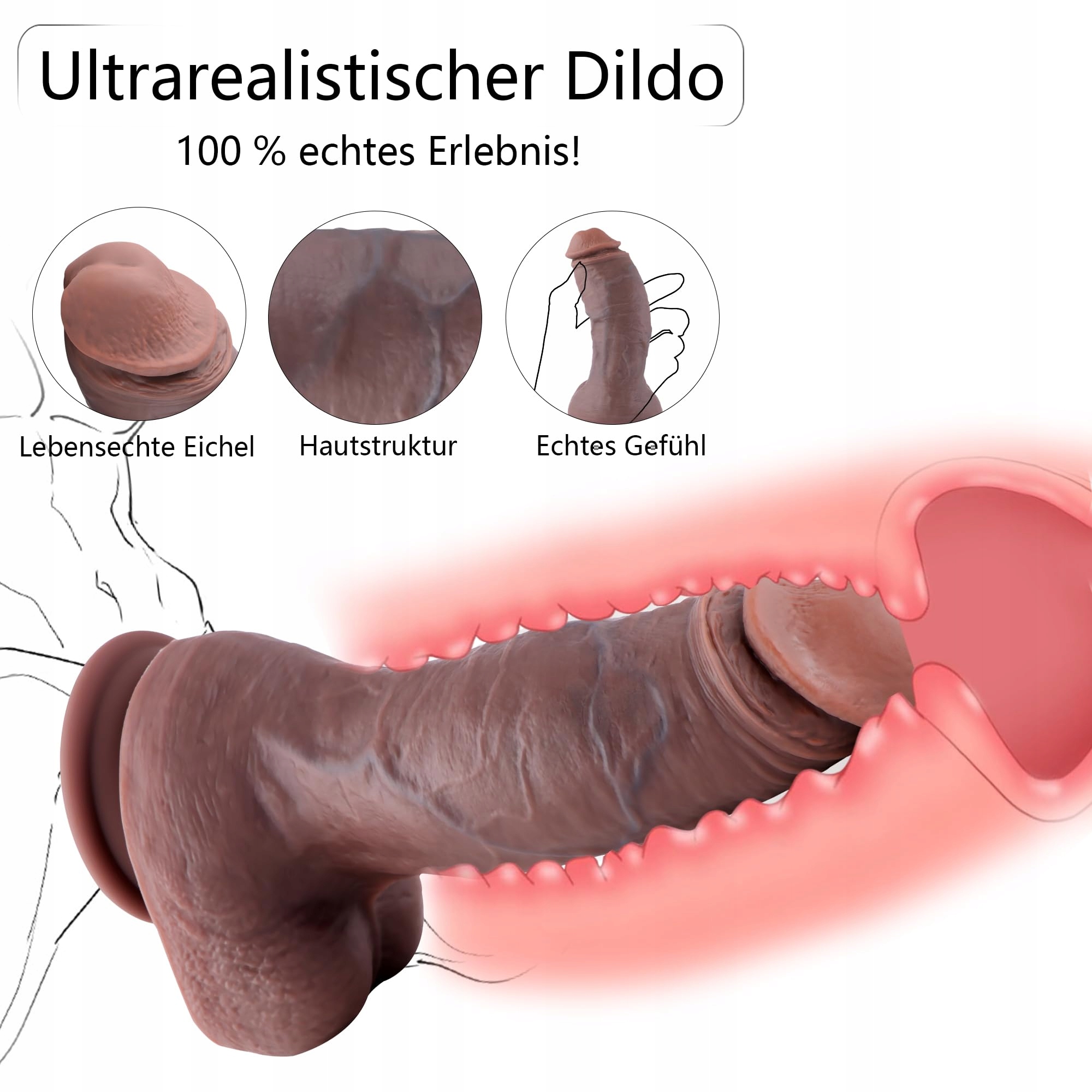 SUPER-KLASSIKER Realistyczny Silikonowy Dildo Z Mocną Przyssawką Dla Par — miniatura 5