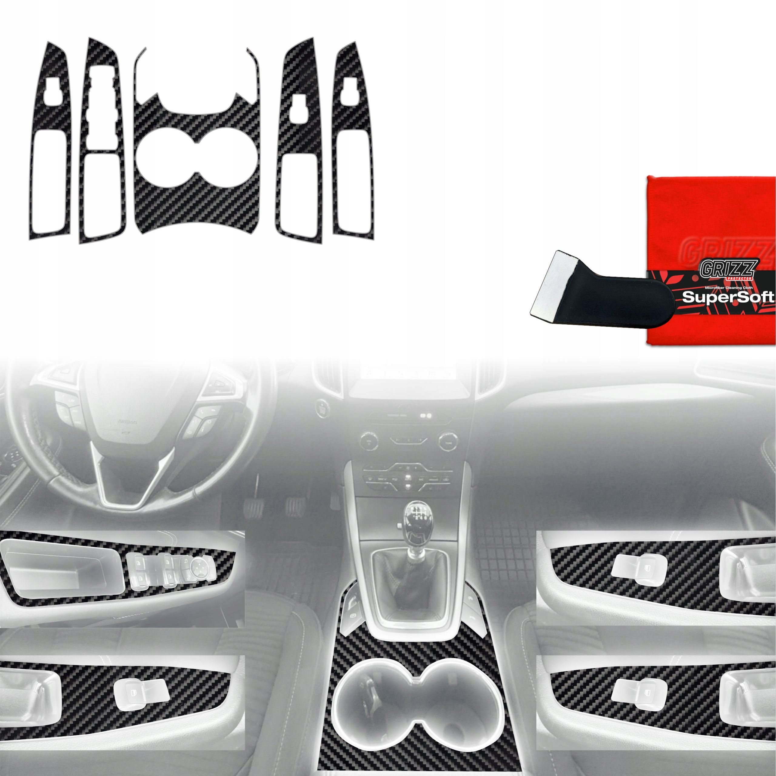 Fólie do interiéru Ford S-Max MK2 (2015-2023) Grizz 5v1 Karbonová lesklá