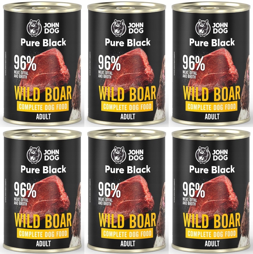 Levně John Dog Pure Black Adult Wild Boar 6 konzerv 400 g