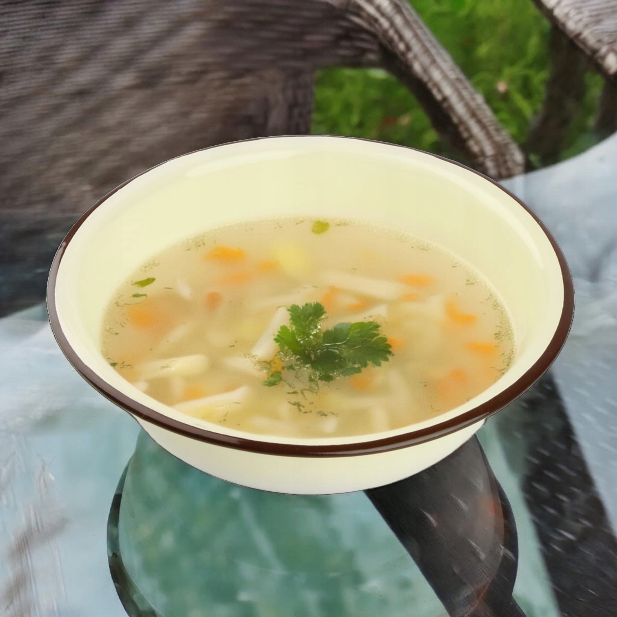 MISKA EMALIOWANA 24 CM NA ZUPĘ OWOCE WARZYWA WZÓR TRUSKAWKI I KWIATY RETRO