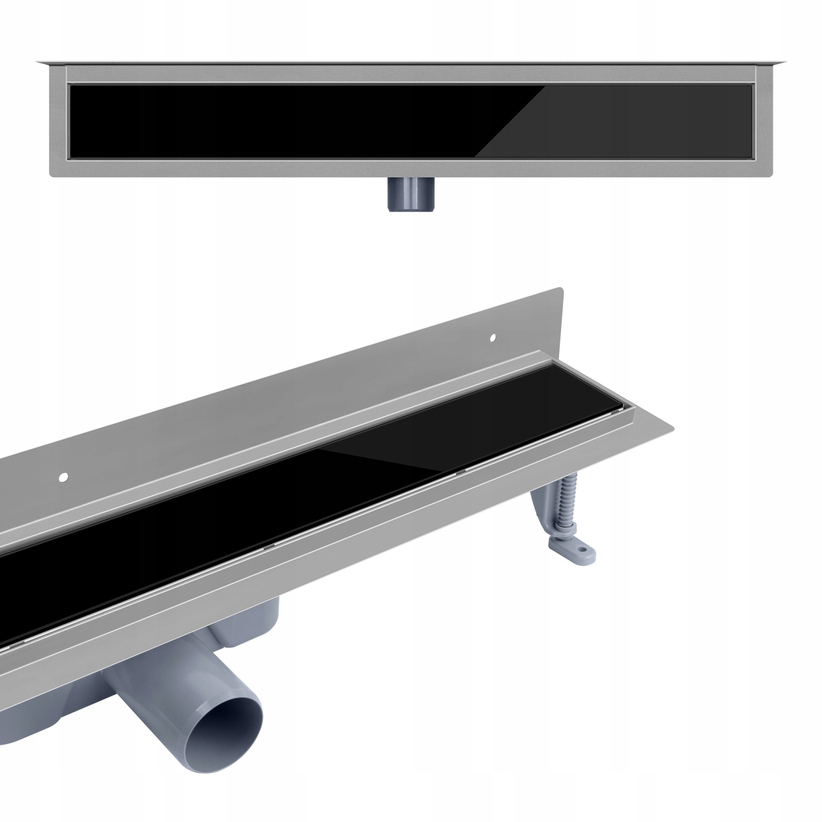 Odpływ liniowy przyścienny St ruszt szklany czarny 80 cm stal Vogi
