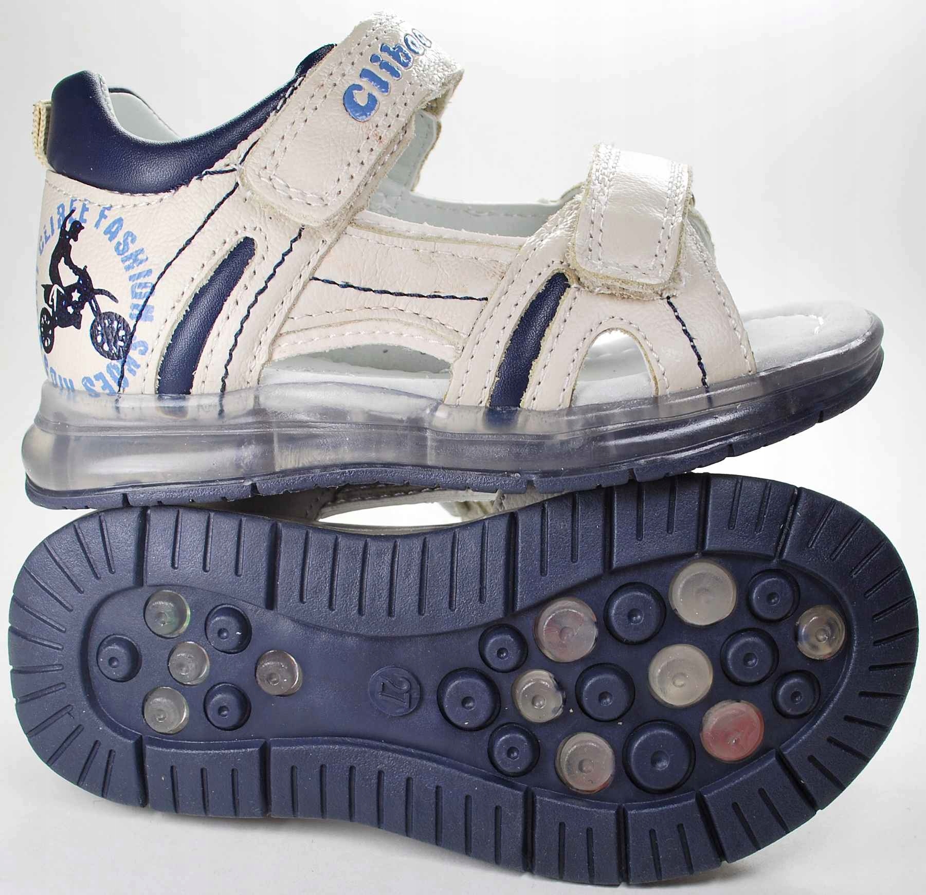 BEŻOWE ŚWIECĄCE SKÓRZANE Profilowane sandały r 27 Płeć chłopcy