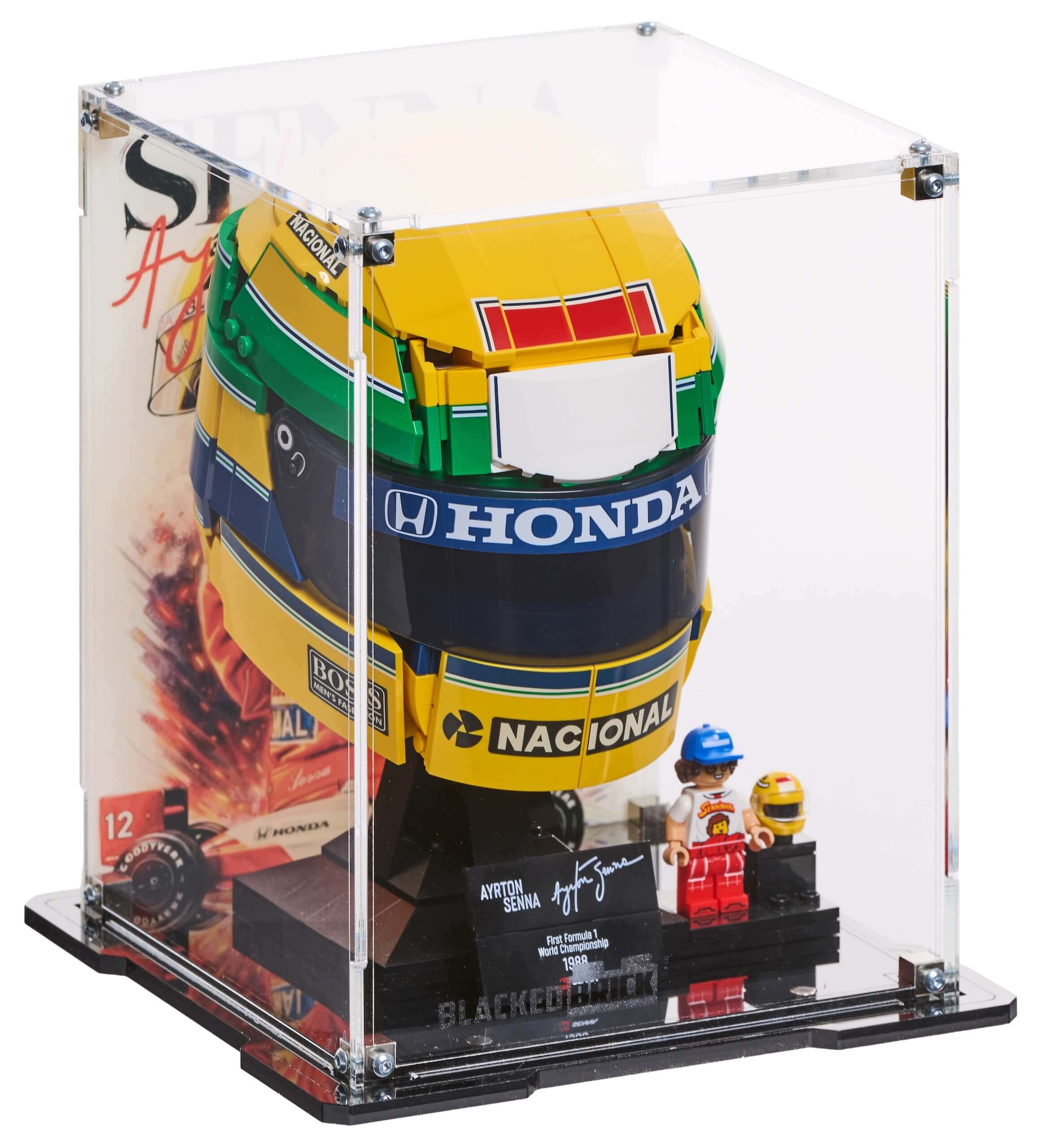 Vitrína s pozadím Blacked Brick pro Lego 43024 Editions Přilba Ayrton Senna