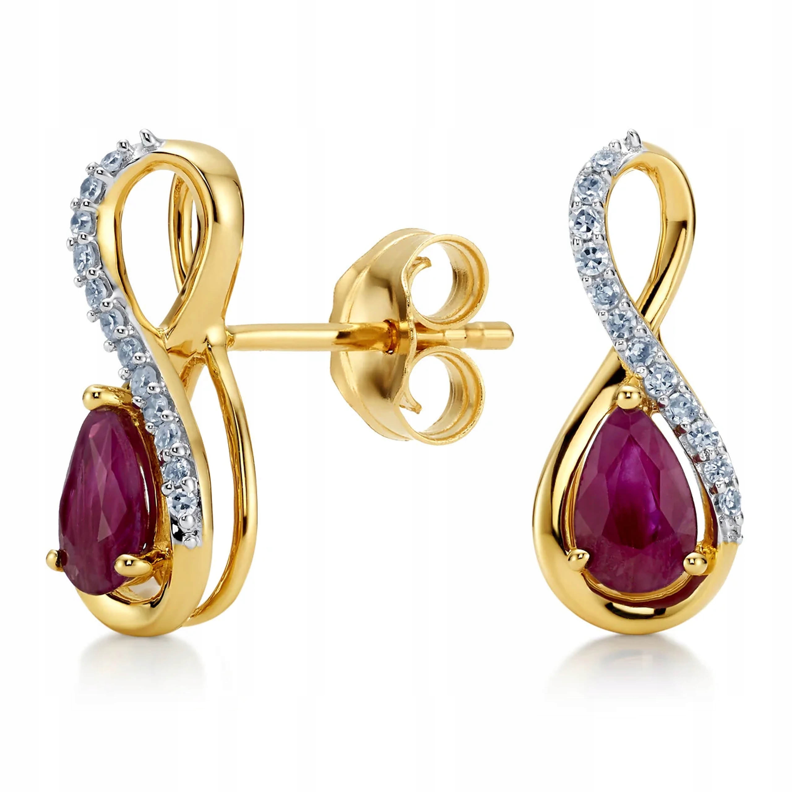Náušnice z bílého a žlutého zlata 585 s rubínem a diamanty a pro ni