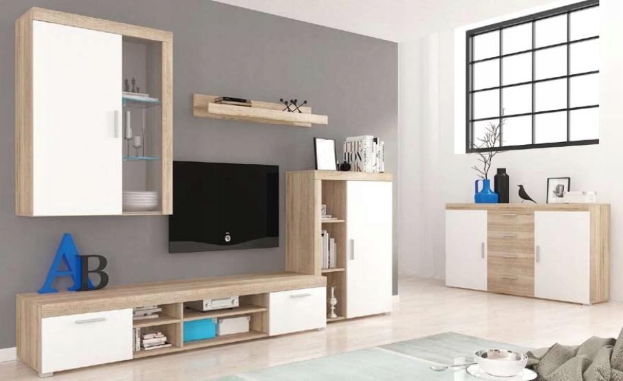 MEBLOŚCIANKA TOM II + komoda biały sonoma zestaw