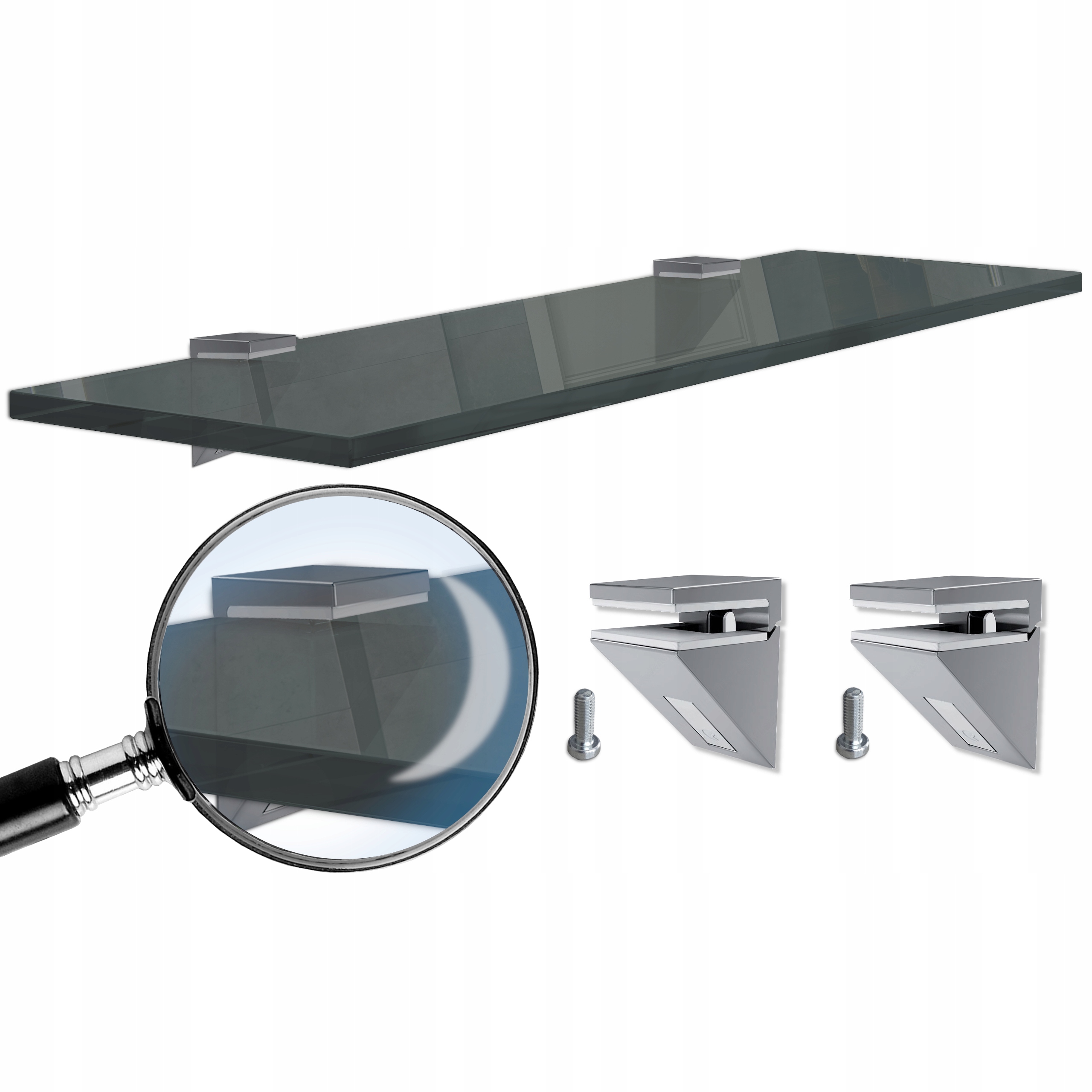 

Szklana Półka pod Lustro 80 cm Grafitowa