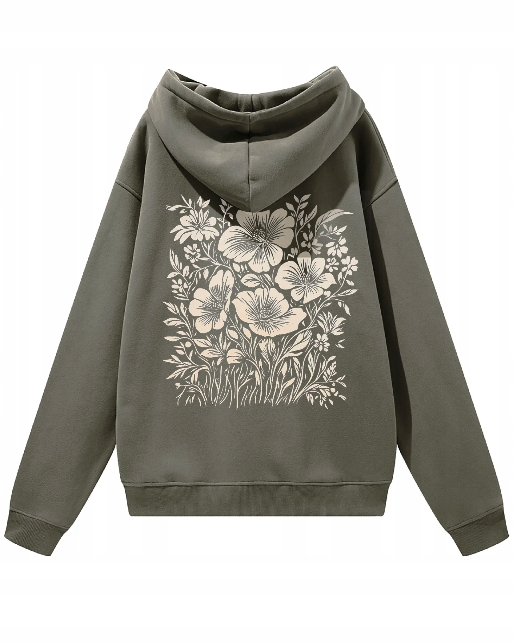 Oversize mikina s kapucí Motiv květin příroda a elegance Šedá XXL