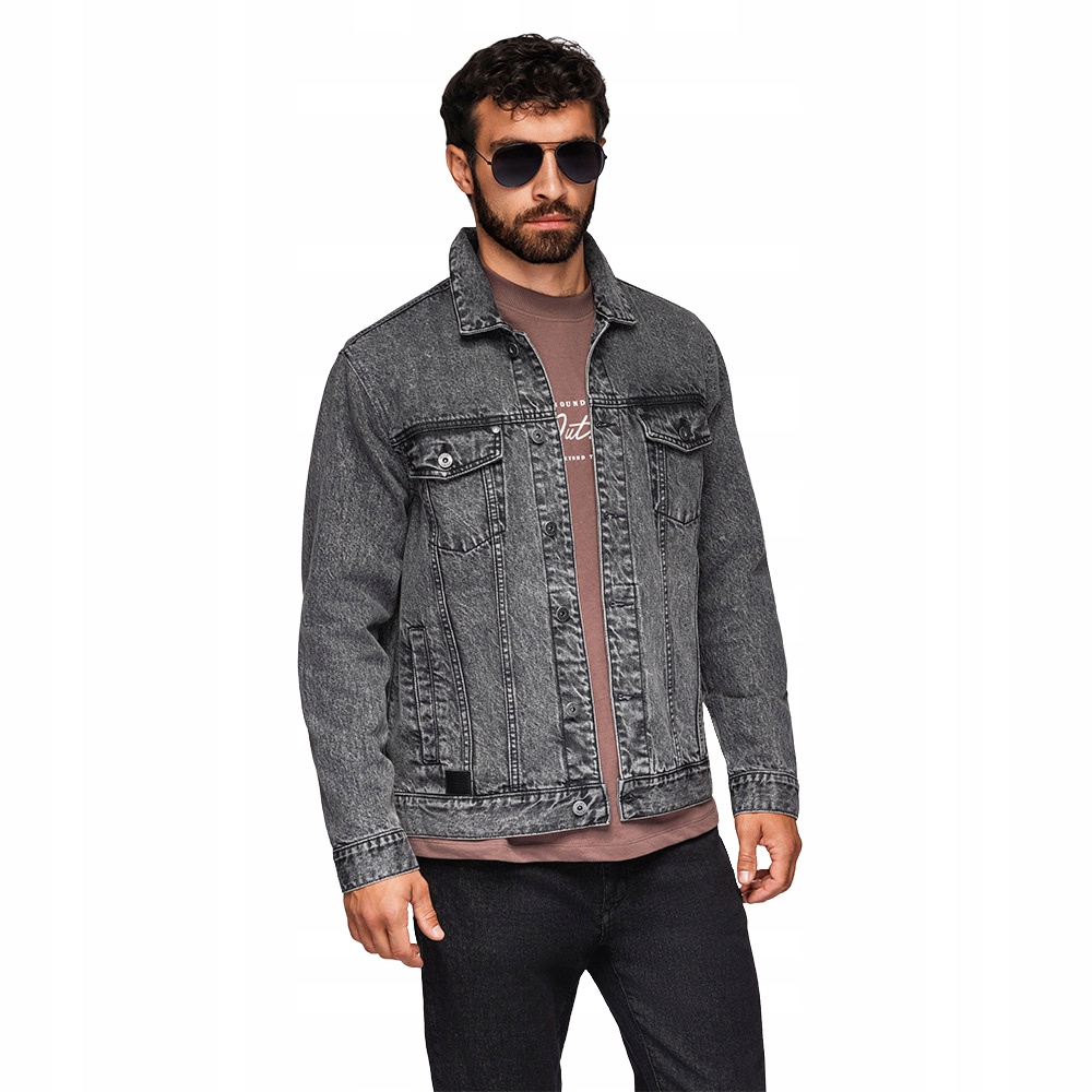 Pánská džínová bunda katana s efektem washe grafitová V5 OM-JADJ-0219 vel. S