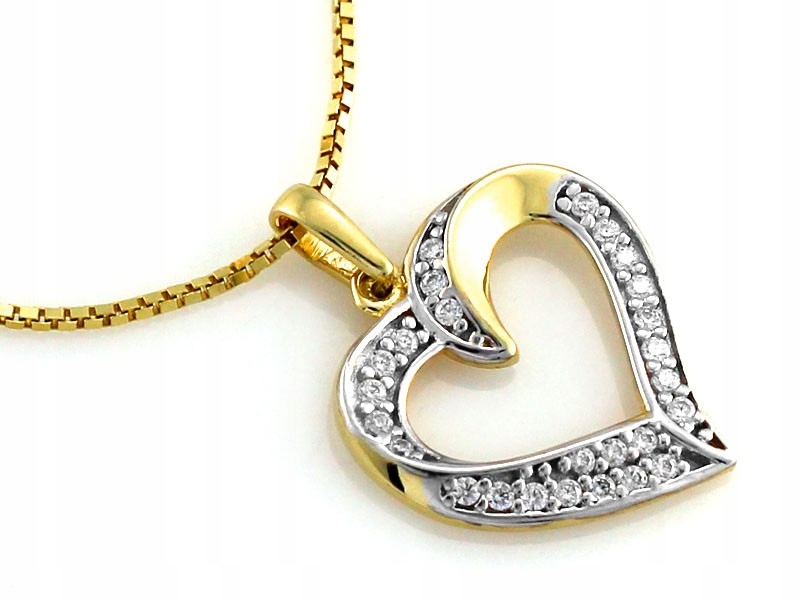 Zlaté 585 srdce se zirkony dvě barvy zlata 1.31 g jako dárek k Valentýnu