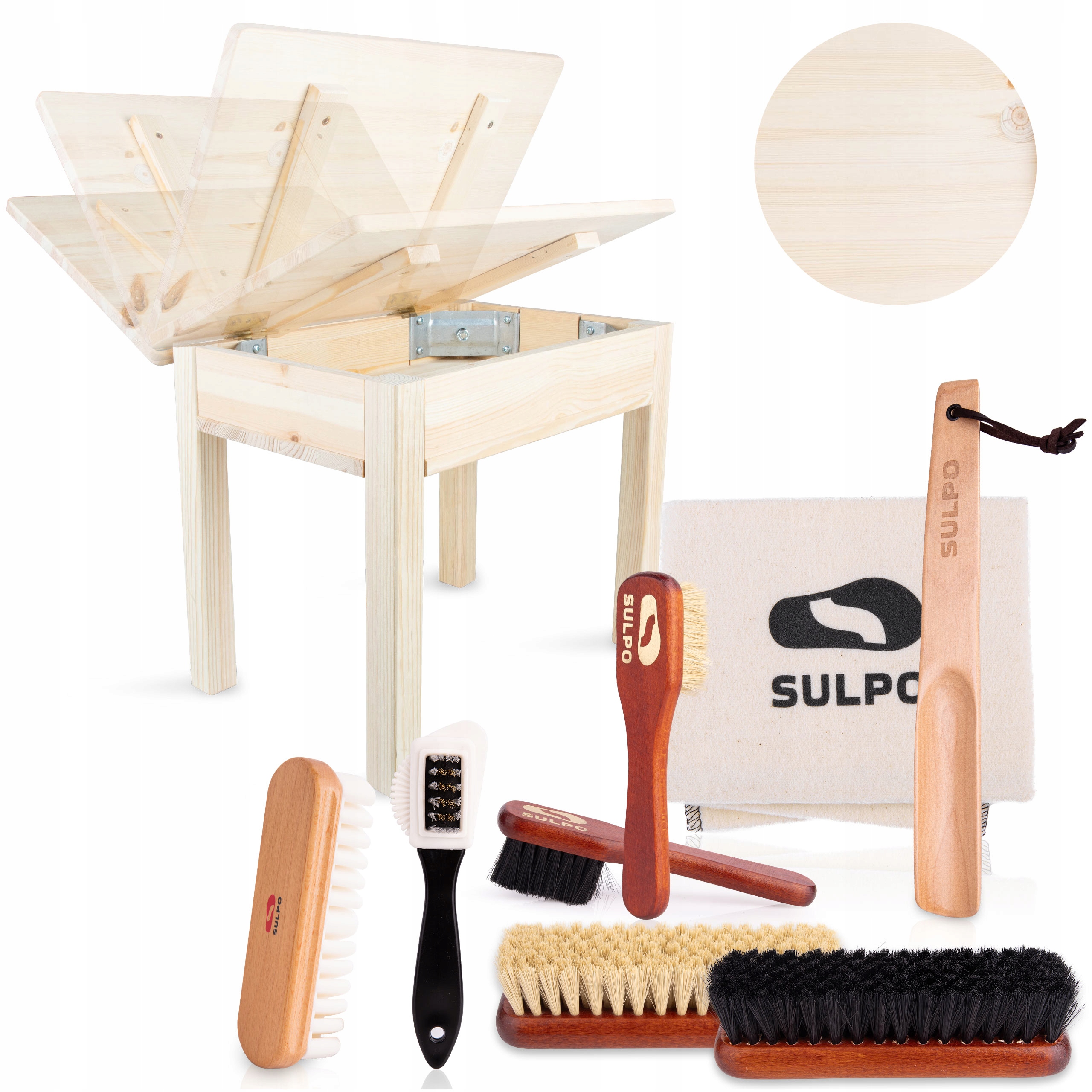 Sada Kartáčů Na Boty S Taburetem Kožená Obuv Semiš Péče