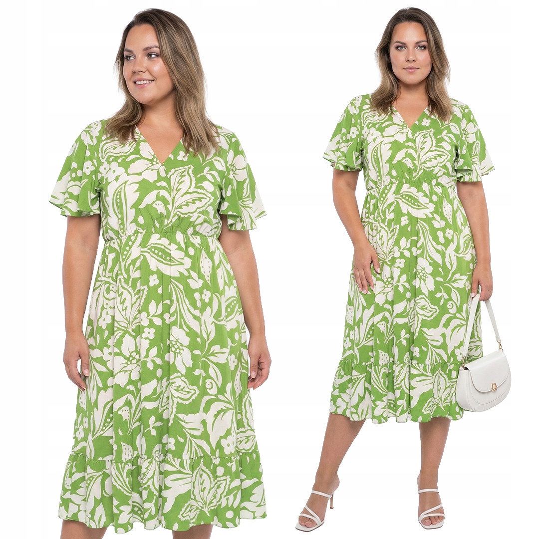 Světle zelená šaty s béžovými květy a velikostí velikost 52