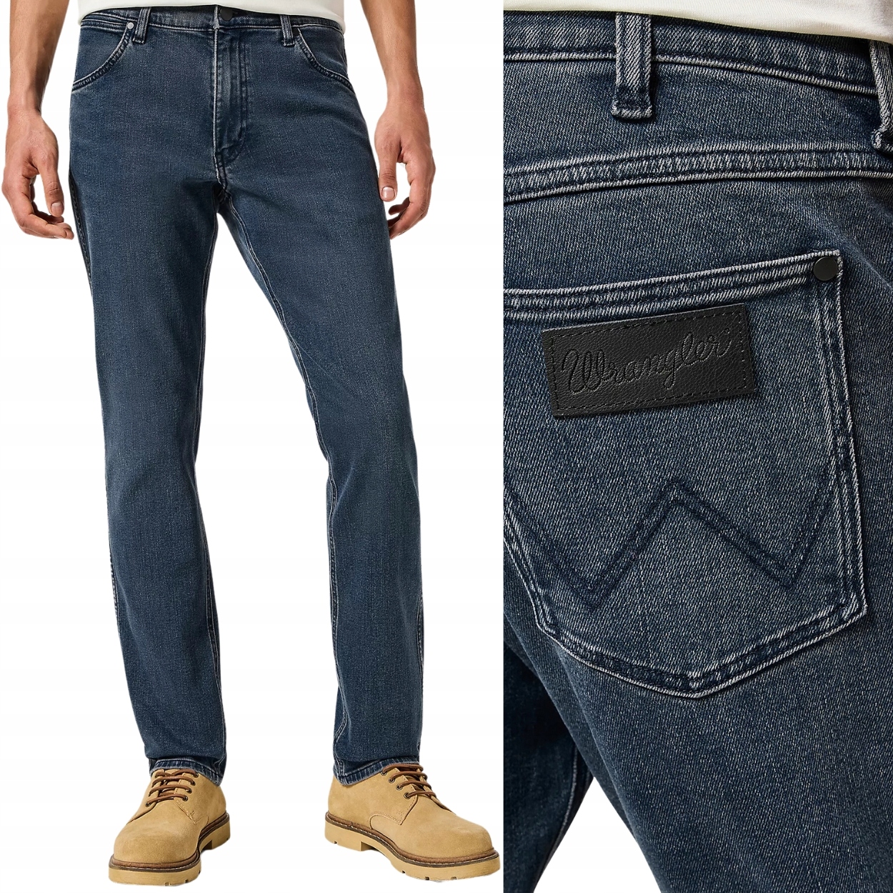 Wrangler Greensboro Stormy Wash jednoduché tmavé džínové kalhoty W42 L34