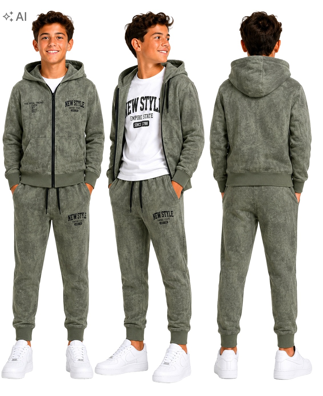 Dres chłopięcy, komplet sportowy khaki 3-cz. zestaw komplet dresowy 146/152
