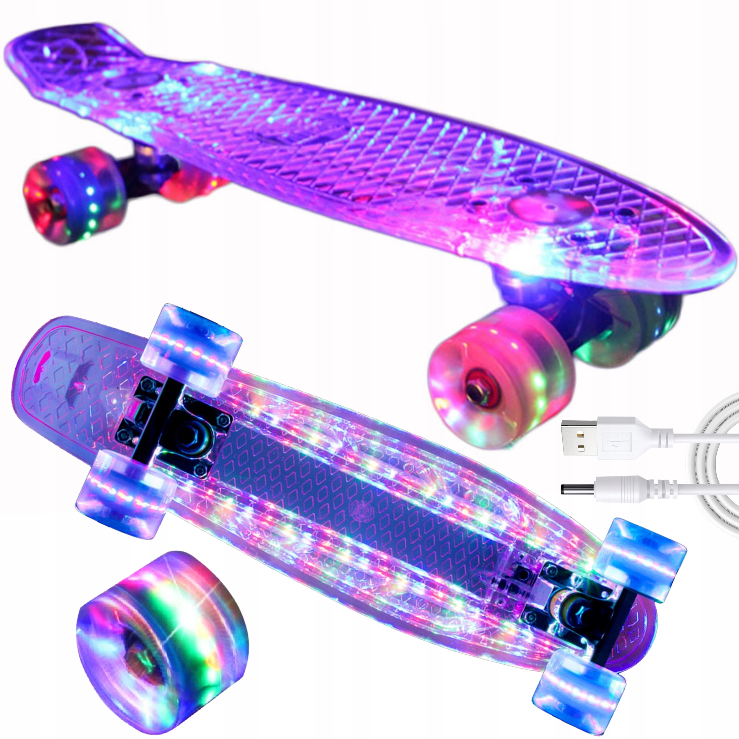 Dětská Skateboardová Deska Svítící Led Kola 56 CM Celá Svítící Rgb Usb