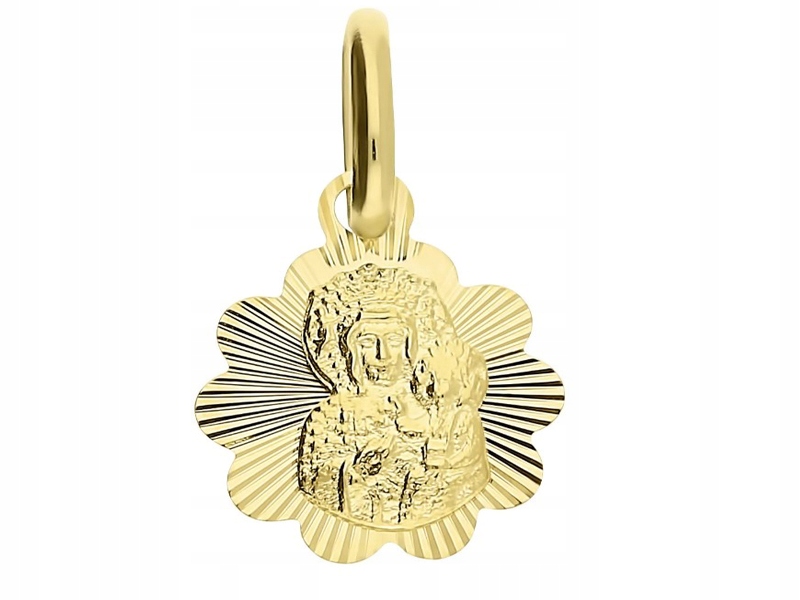 Zlatý přívěsek 585 medailonek Panna Maria Čenstochovská s diamantováním