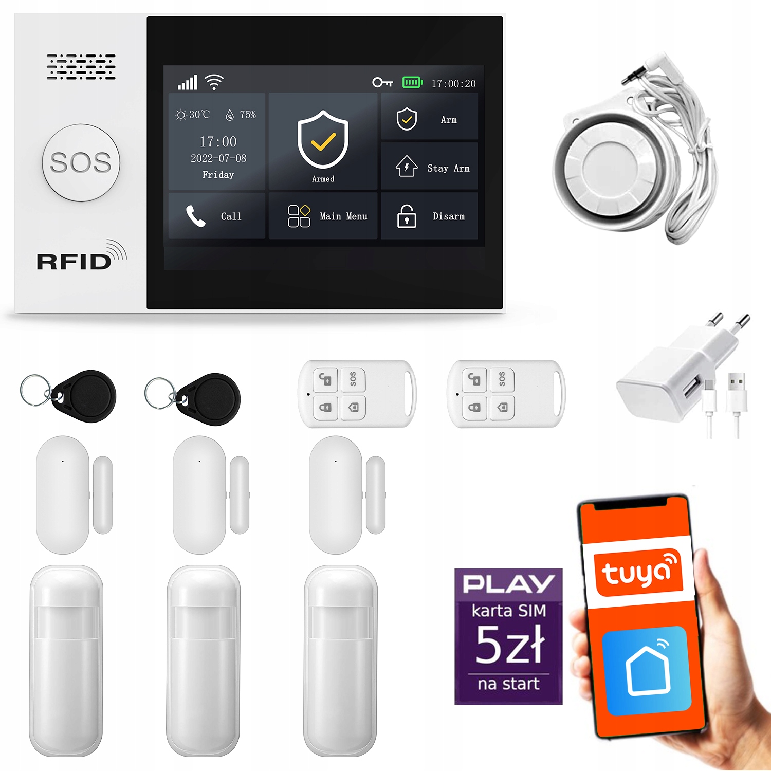 Bezdrôtový alarm Gsm WiFi, Sms, Tuya, alarmová sada Huxgo HXA007