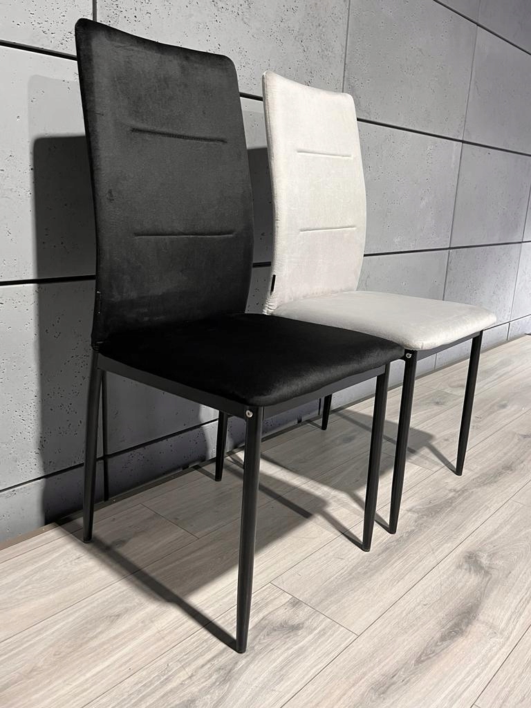 Krzesło tapicerowane 4 sztuki ZESTAW welurowe miękkie CZARNE Lugano Glamour Wysokość mebla 88 cm