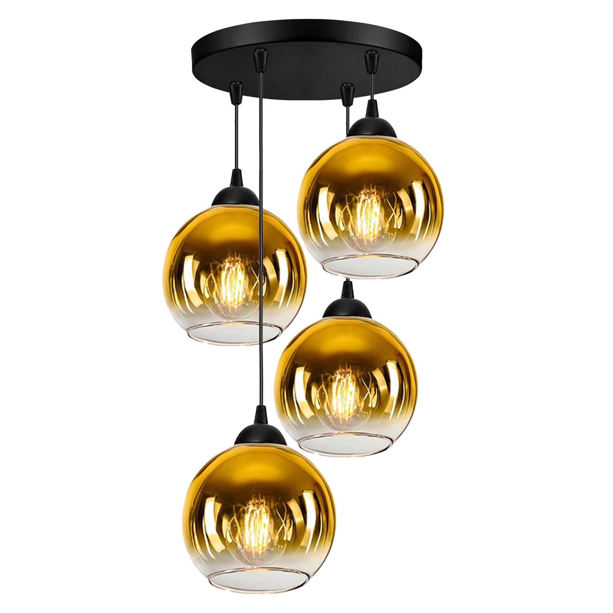 Lampa Wisząca Sufitowa Żyrandol czarna Szklane Kule Gold Glass Led 4x E27