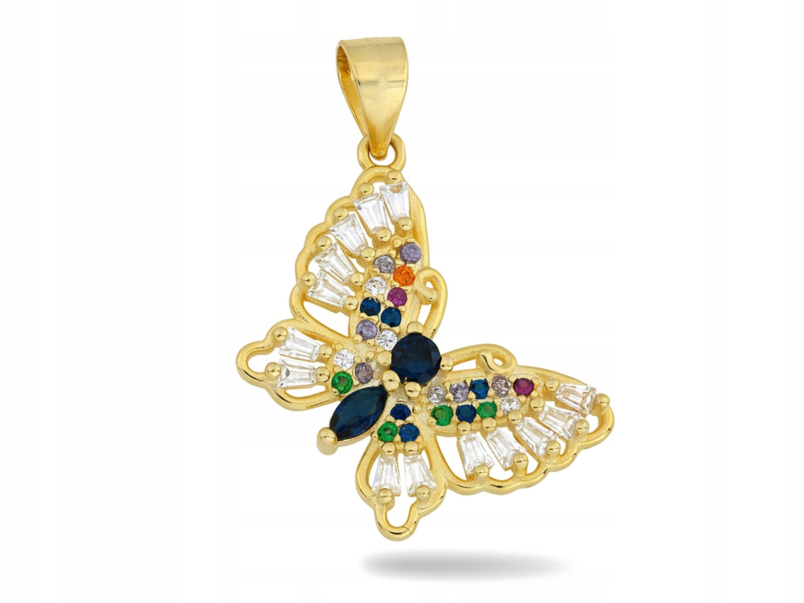 Pozlacený přívěsek 925 Ažurový Motýl s barevnými zirkony