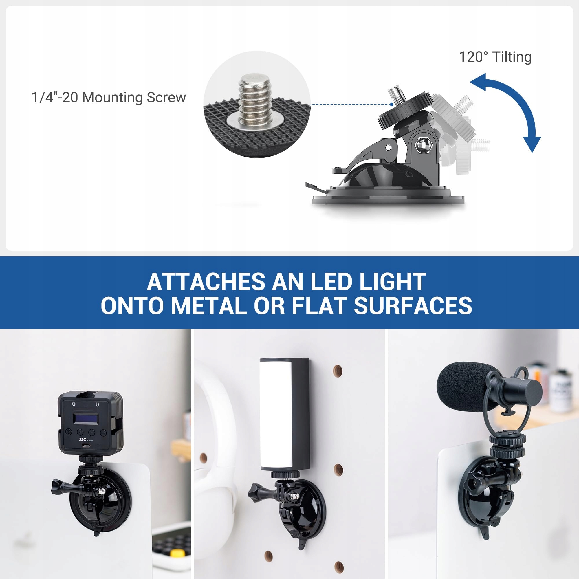 Uchwyt Przyssawka Do Kamery Sportowej GoPro DJI Mikrofon LED Auto JJC — miniatura 4