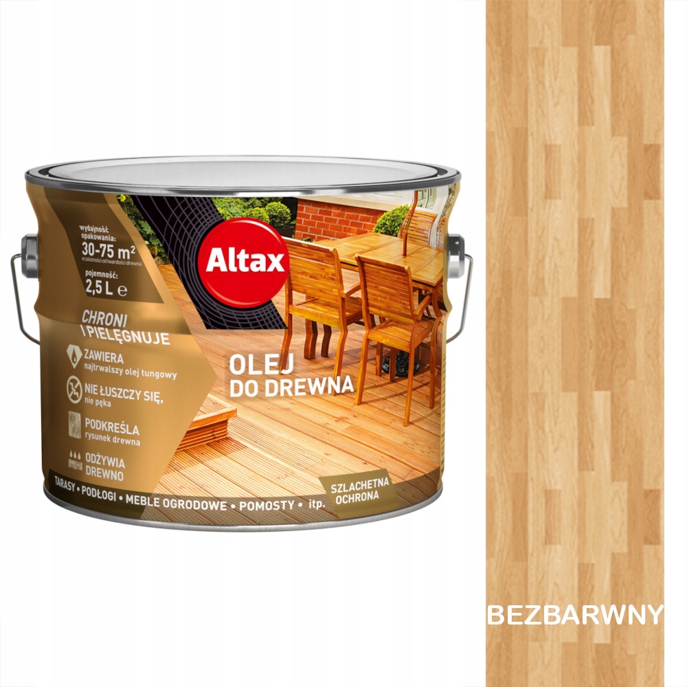Altax olej do drewna Bezbarwny do tarasów Altax 2,5L olej impregnujący