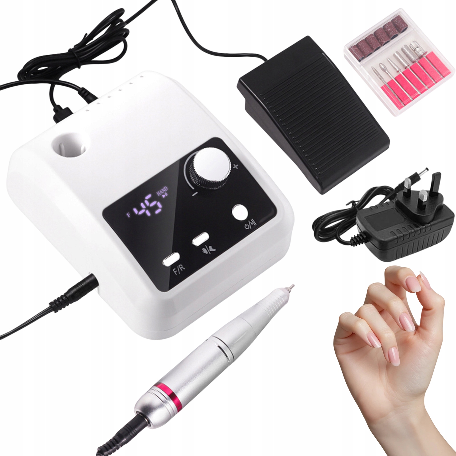 Bruska Na Nehty S Nožním Pedálem Set Manikúra Pedikúra 5V1 Bílá