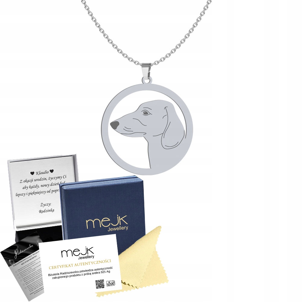 Stříbrný náhrdelník s jezevčíkem krátkosrstým 925 Řetízek Dárek Žena Gravírování