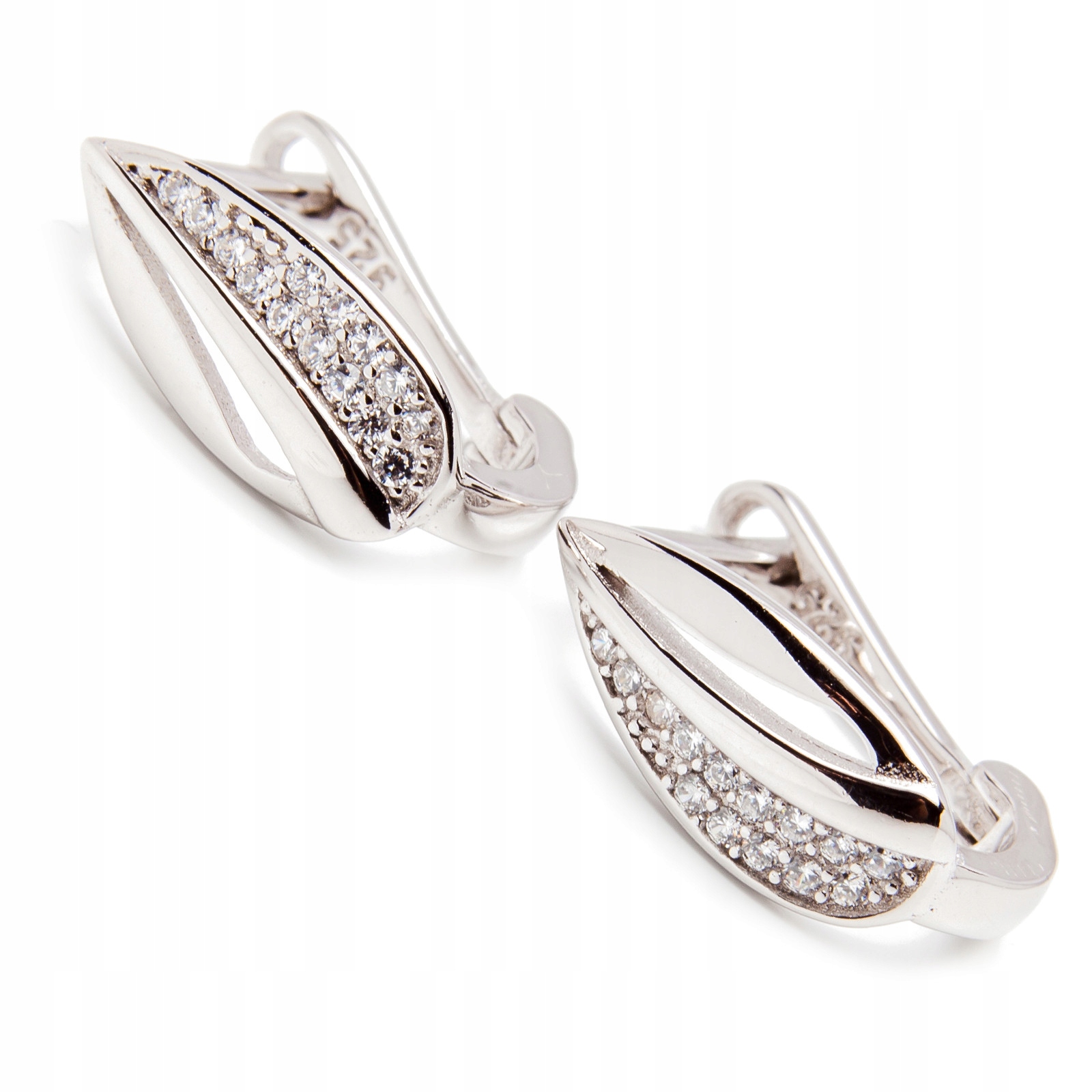 Stříbrné náušnice 925 hladký lístek s bílými zirkony