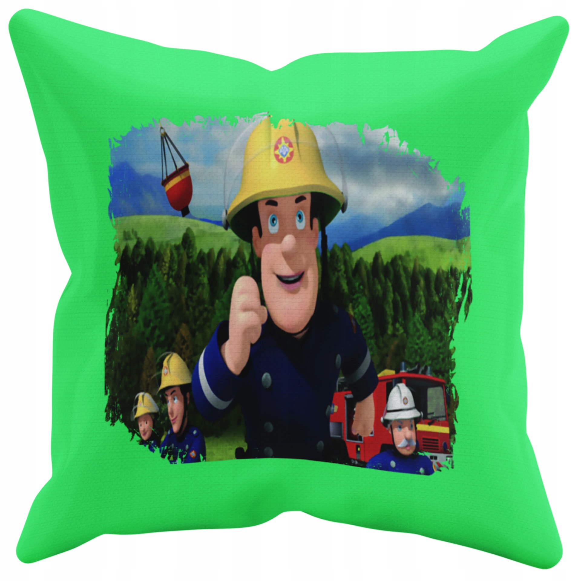POSZEWKA NA PODUSZKĘ JAŚKA DO PRZEDSZKOLA STRAŻAK SAM + IMIĘ GRATIS Kolor dominujący odcienie zieleni