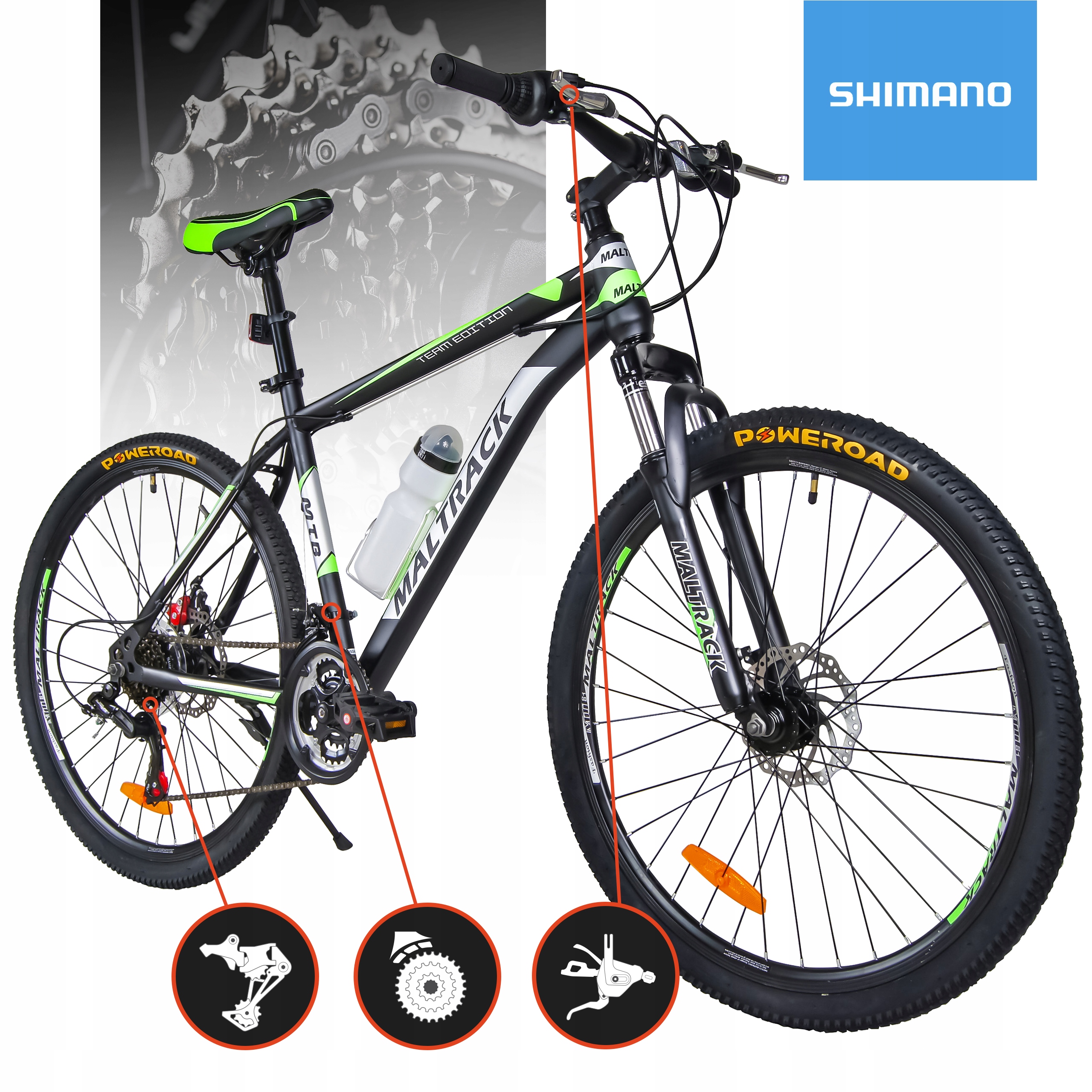 ROWER GÓRSKI MTB 26" SHIMANO 18 BIEGÓW HAMULCE TARCZOWE STALOWA RAMA 18" Kod producenta 107777