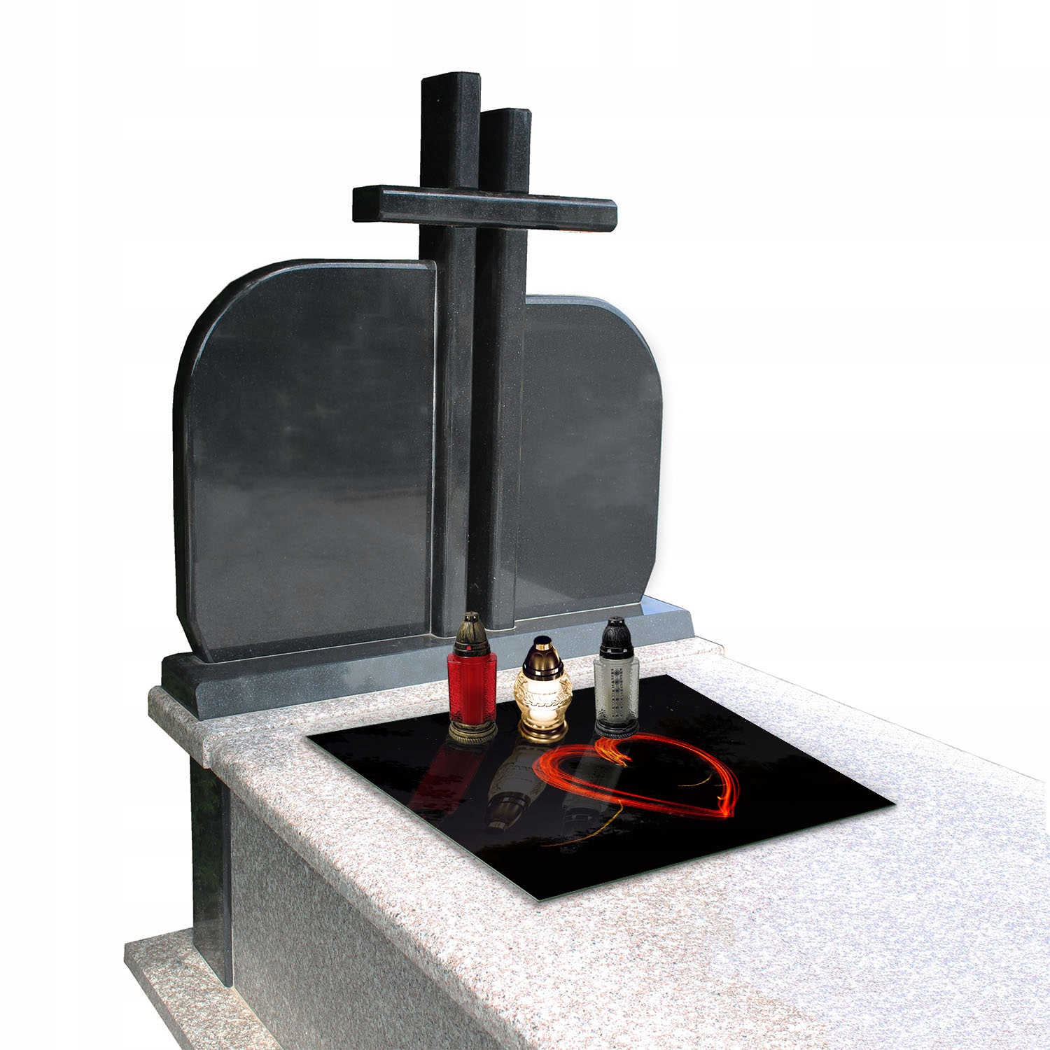 Podstawka szkło HARTOWANE pod ZNICZE na CMENTARZ wzór SERCE 65x60cm Długość 60 cm