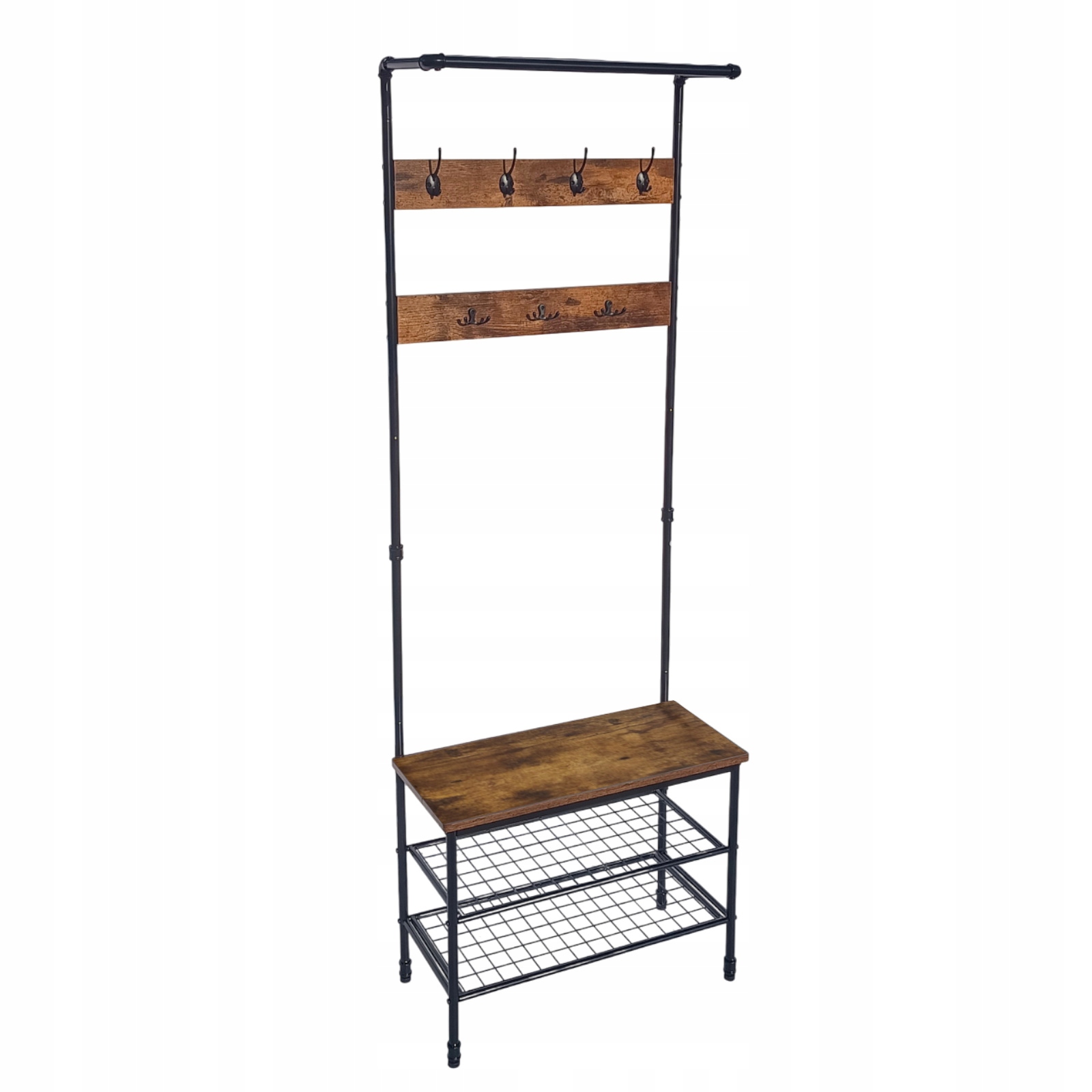 Stojanový věšák na oblečení Černá šatní skříň Stojan rustikální skříňka Police