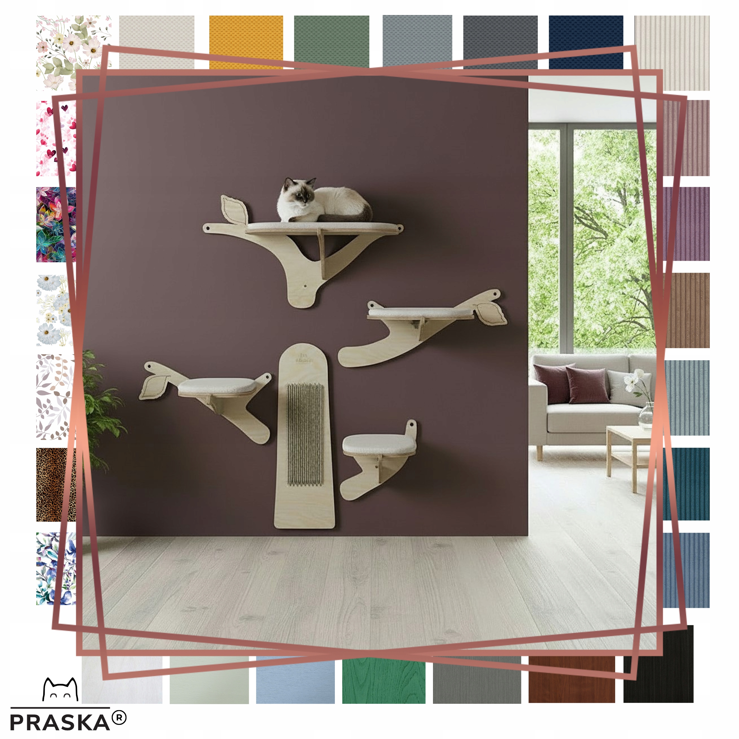 Praska Škrabadlo pro kočky Stromek Buk na zeď barvy překližka Barva