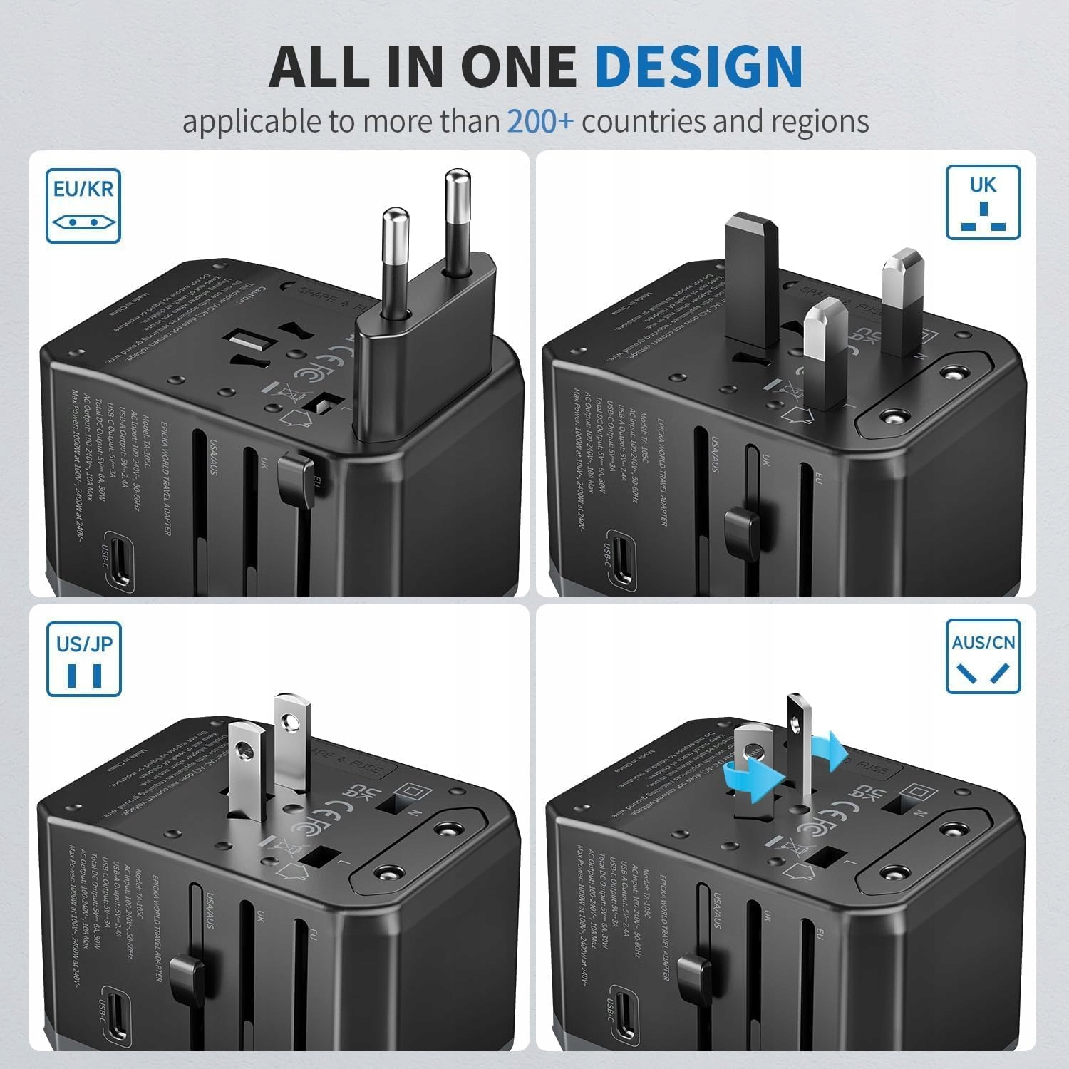 EPICKA Adapter Podróżny Uniwersalny 30W 3 USB-C 2 USB-A Na Cały Świat — miniatura 2