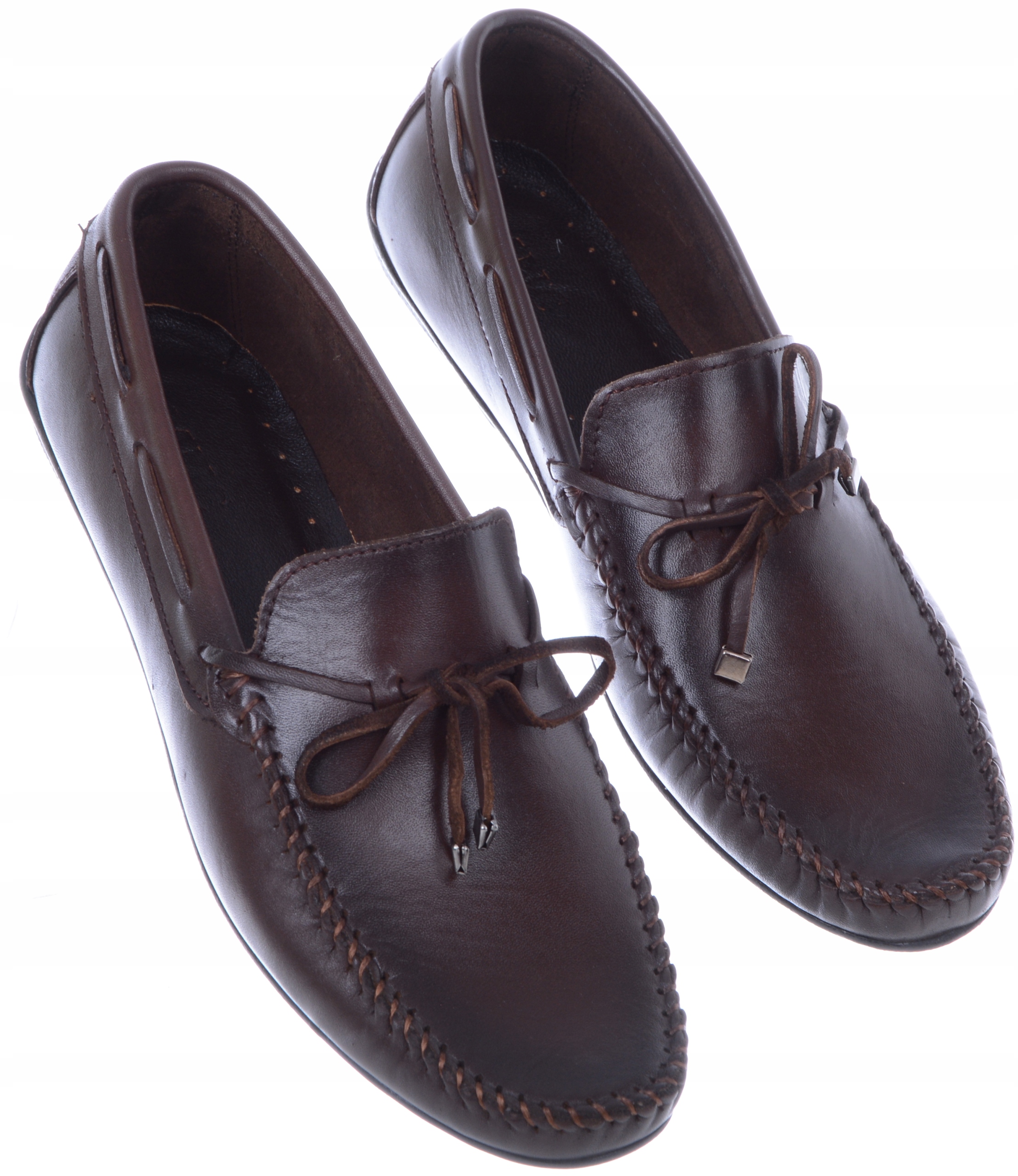 Hnědé pánské mokasíny Mašle Přírodní kůže Mnc 44