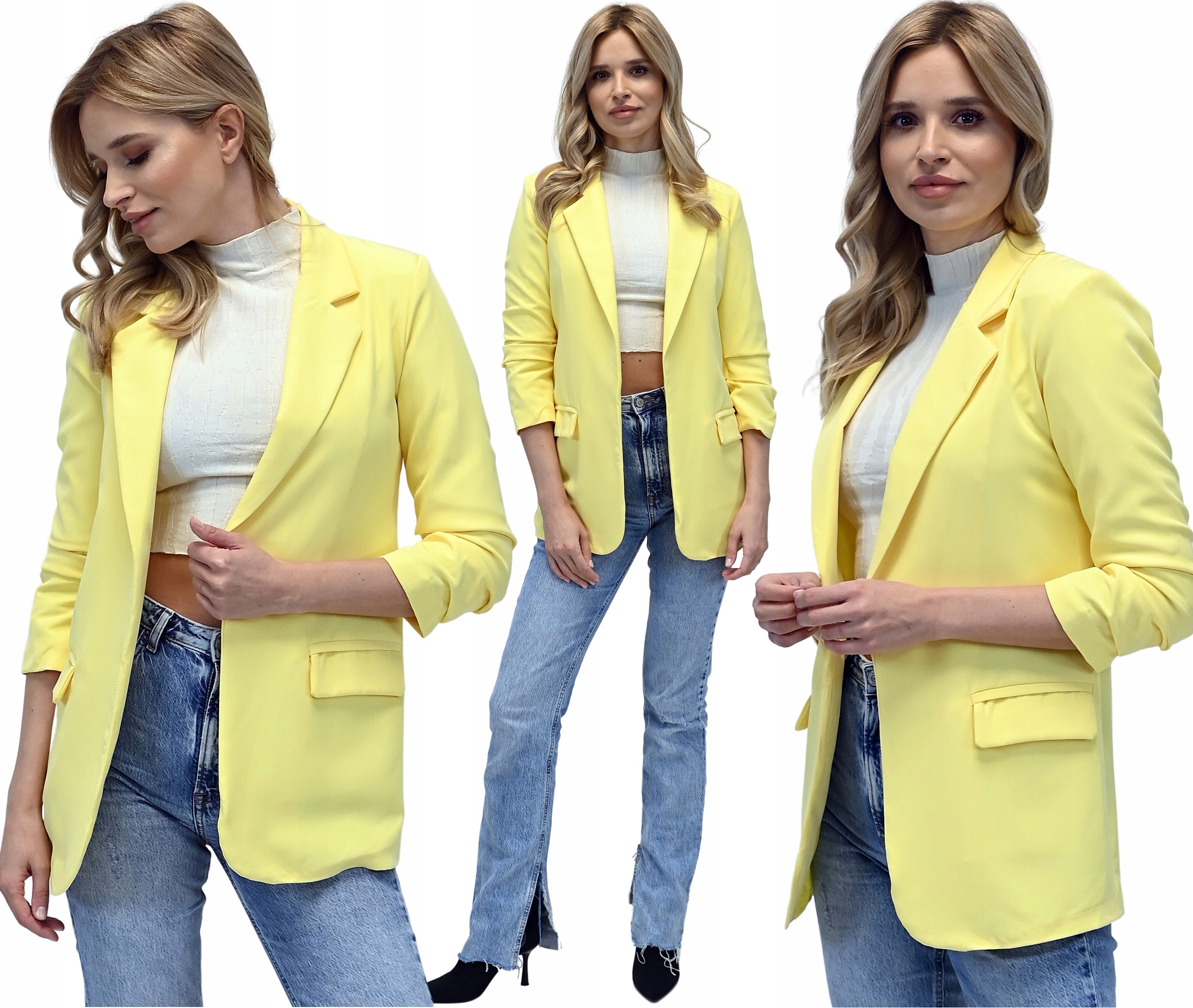 Damska marynarka Żakiet elegancka luźna Żółty L/40 Marka Alur