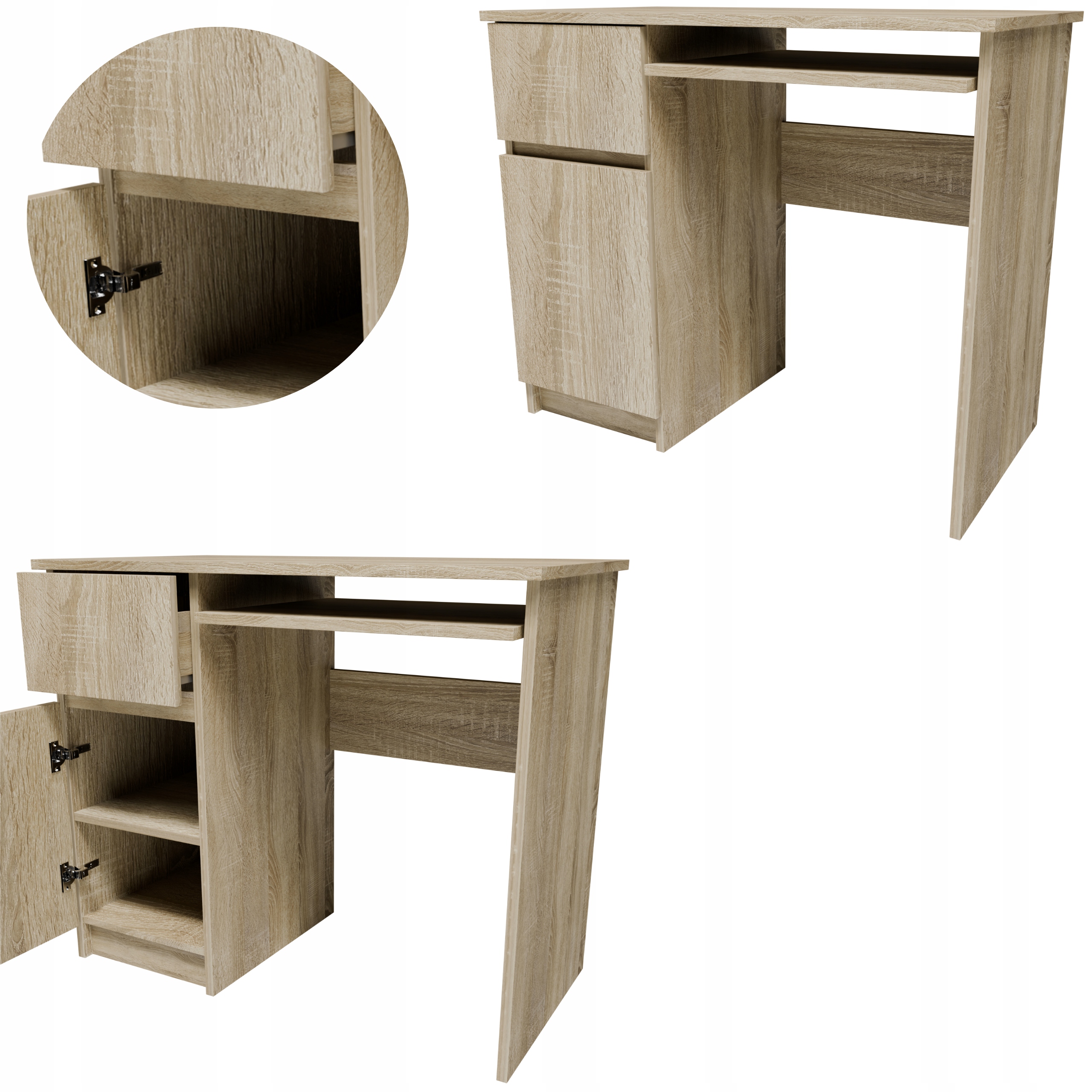 Psací stůl PIK90LESON sonoma Levý 90 cm počítačové funkční zásuvky police