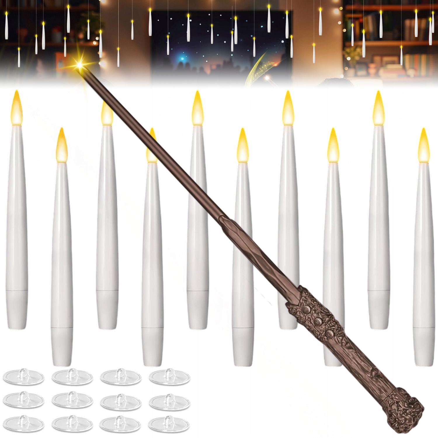 10X Levitující svíčky ovládané kouzelnou hůlkou Halloweenská dekorace