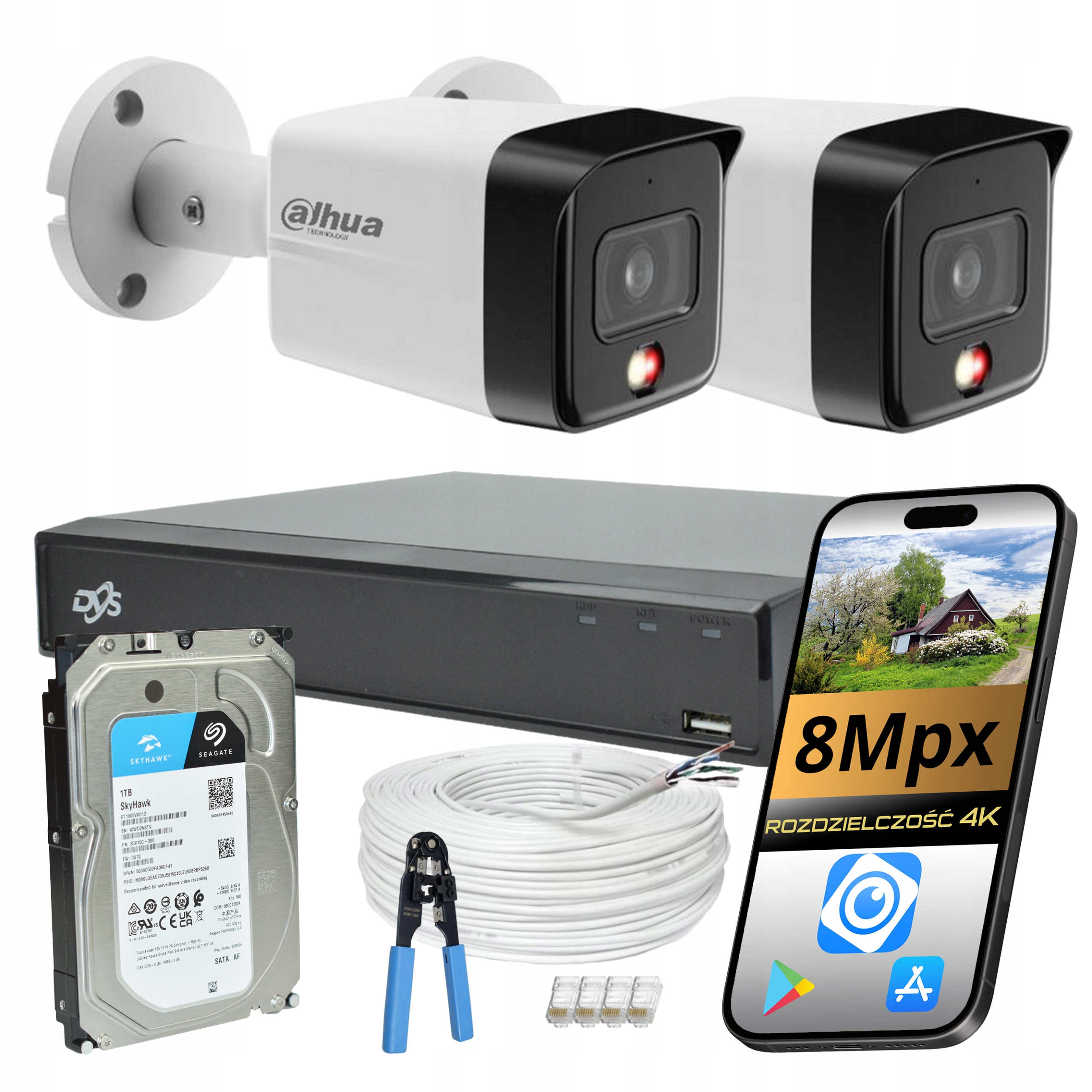 Systém Externího Monitorování Domu 2 Kamery Dahua Ip Kamera Poe 8Mpx Disk