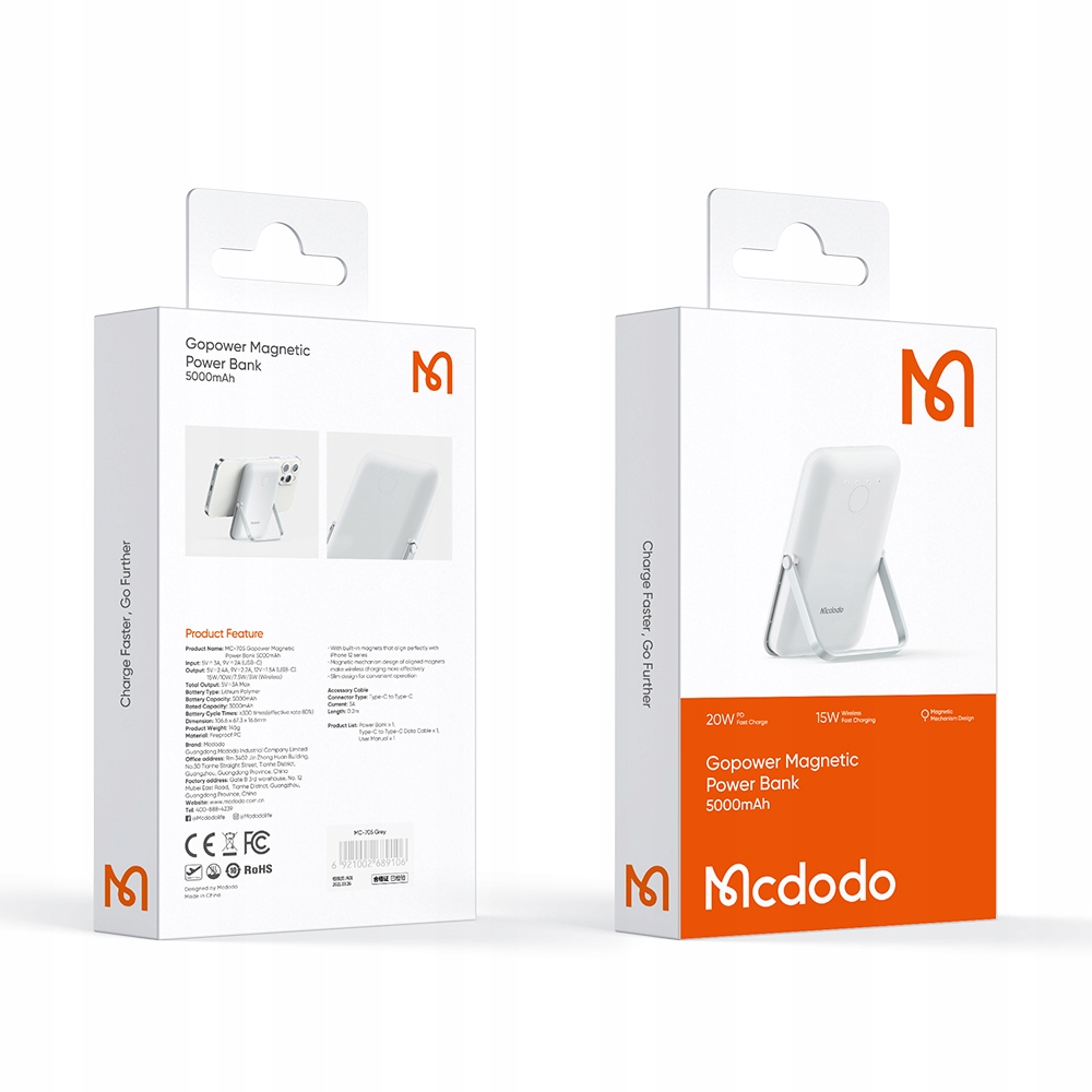 MCDODO POWERBANK INDUKCYJNY 5000 STOJAK MAGSAFE Waga produktu 145 g