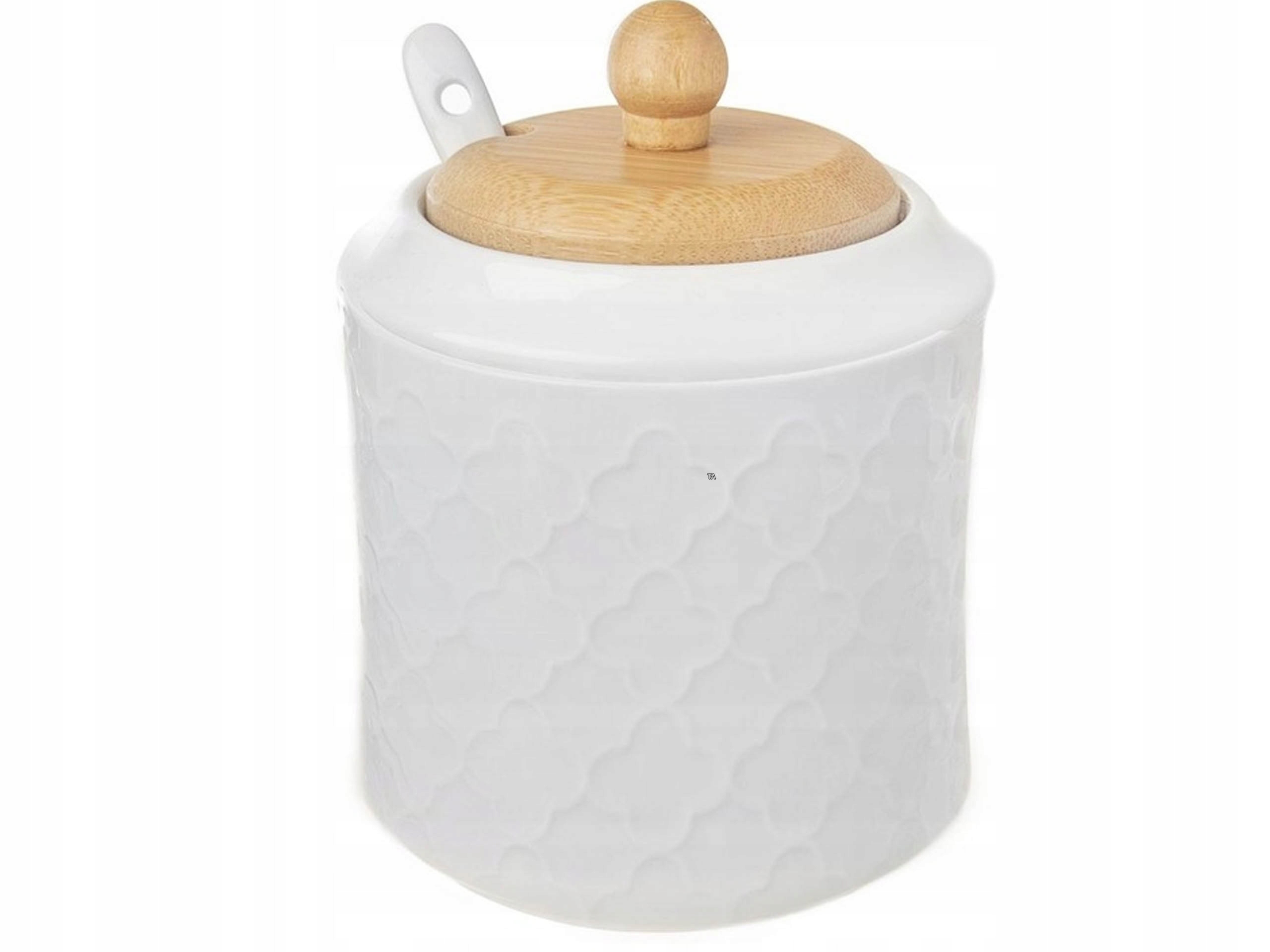 CUKIERNICZKA CUKIERNICA PORCELANOWA BAMBUSOWA ŁYŻECZKA POJEMNIK NA CUKIER