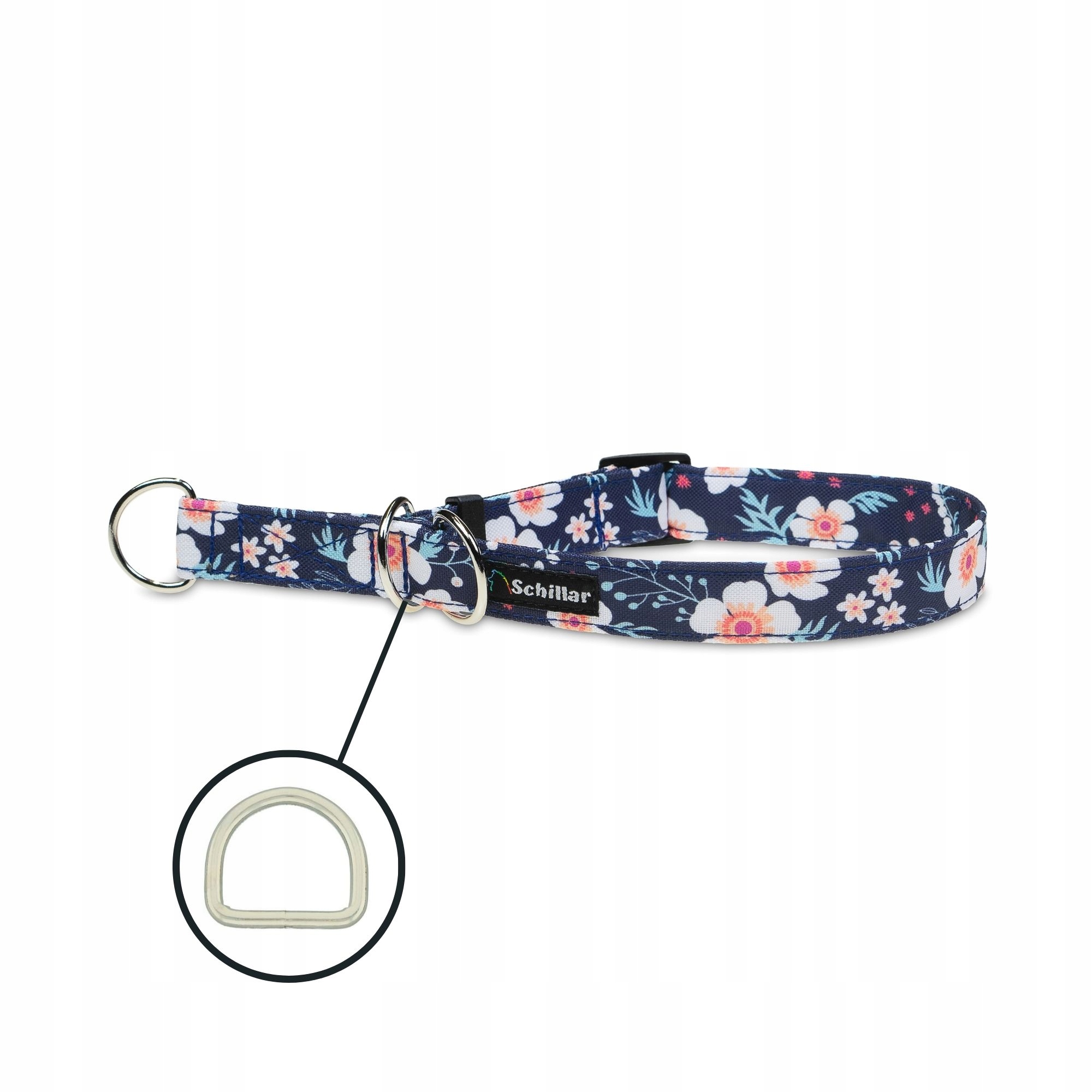 Polostahovací obojek pro velkého psa s květinami small white flowers L XL 40-60 cm