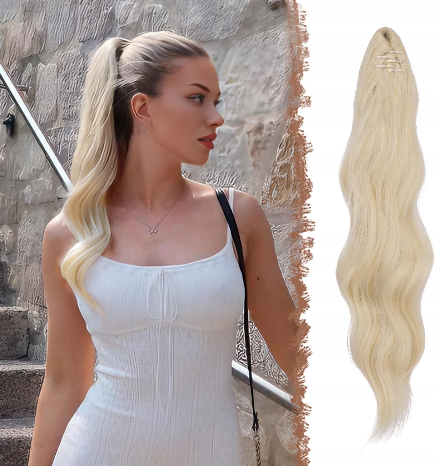 Syntetická paruka Připínací vlnitý culík 50 cm, blond
