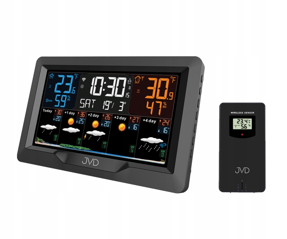 Stacja pogody budzik Jvd RB3390.1 Sterowany Controlled Dcf termometr higro