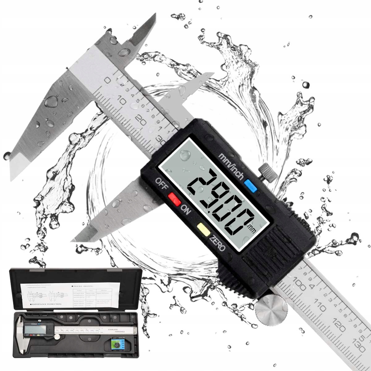 QFUN Suwmiarka Cyfrowa 150mm Wodoodporna Pyłoszczelna LCD Dom Przemysł — miniatura 2