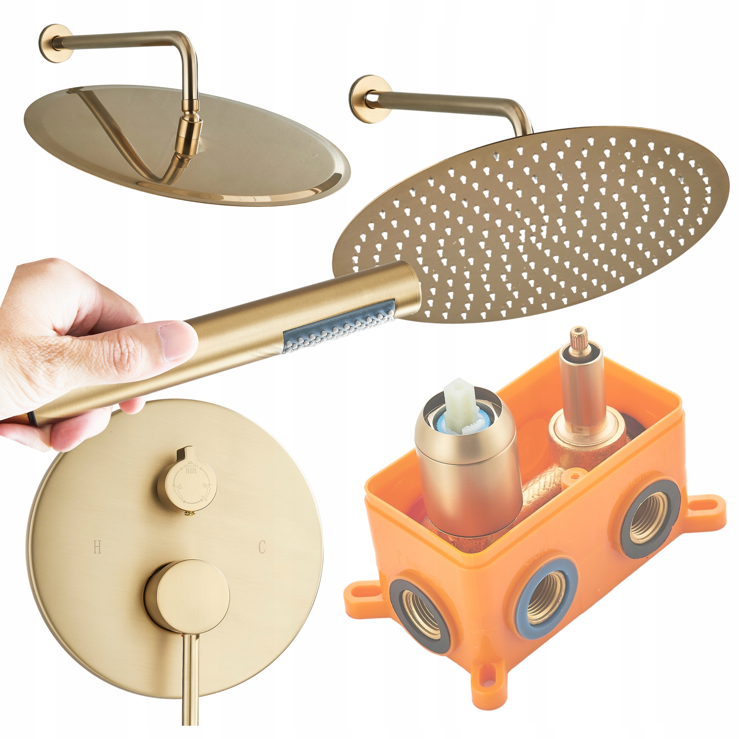 Sprchovací nástenný sprchový panel do kúpeľne s hadicou Retro Gold