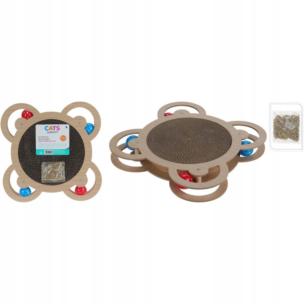 Levně Škrabadlo pro kočky interaktivní hračka 4 míčky 35,5X35,5X4CM